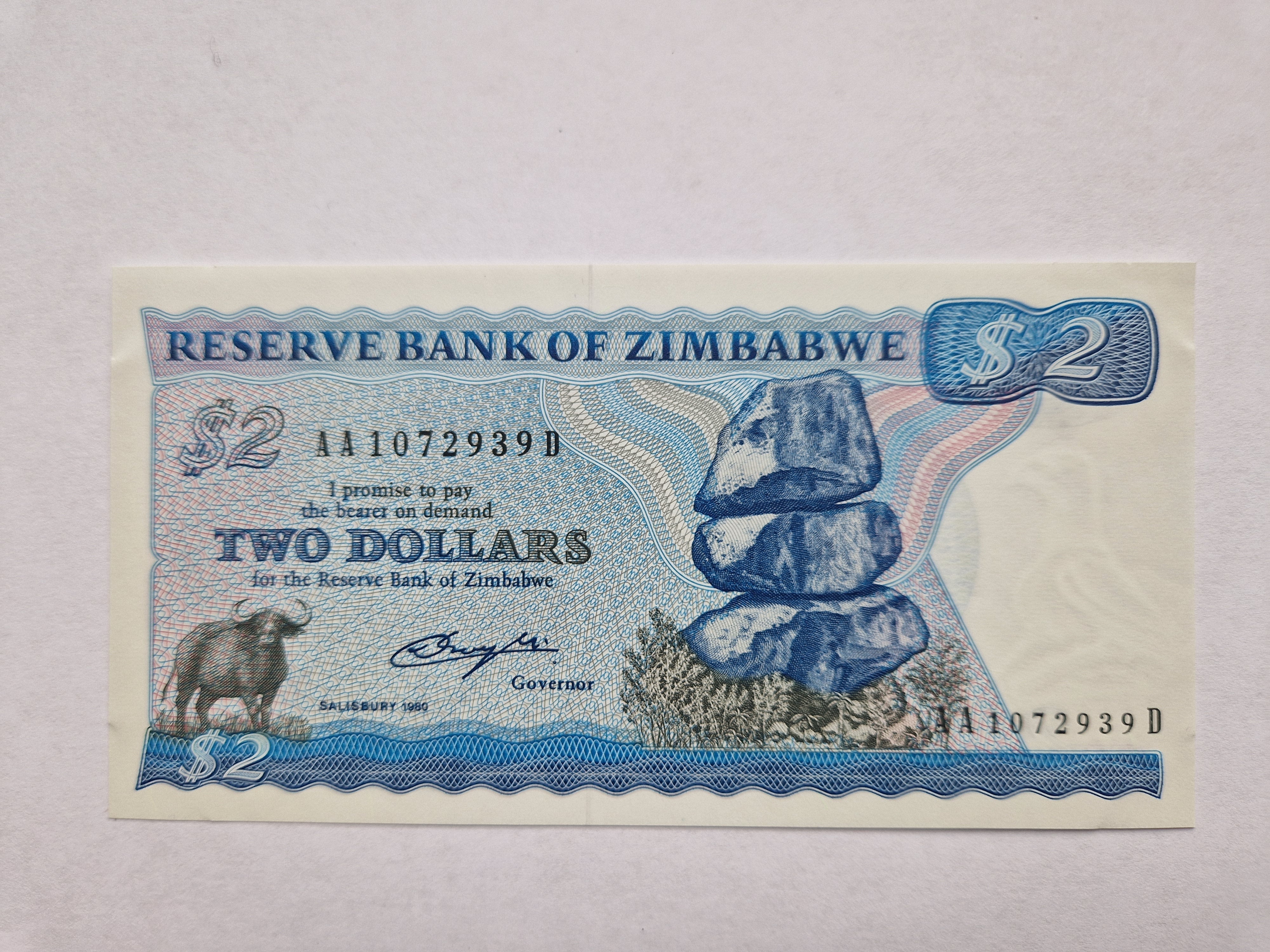 Two Dollars Zimbabwe 1980