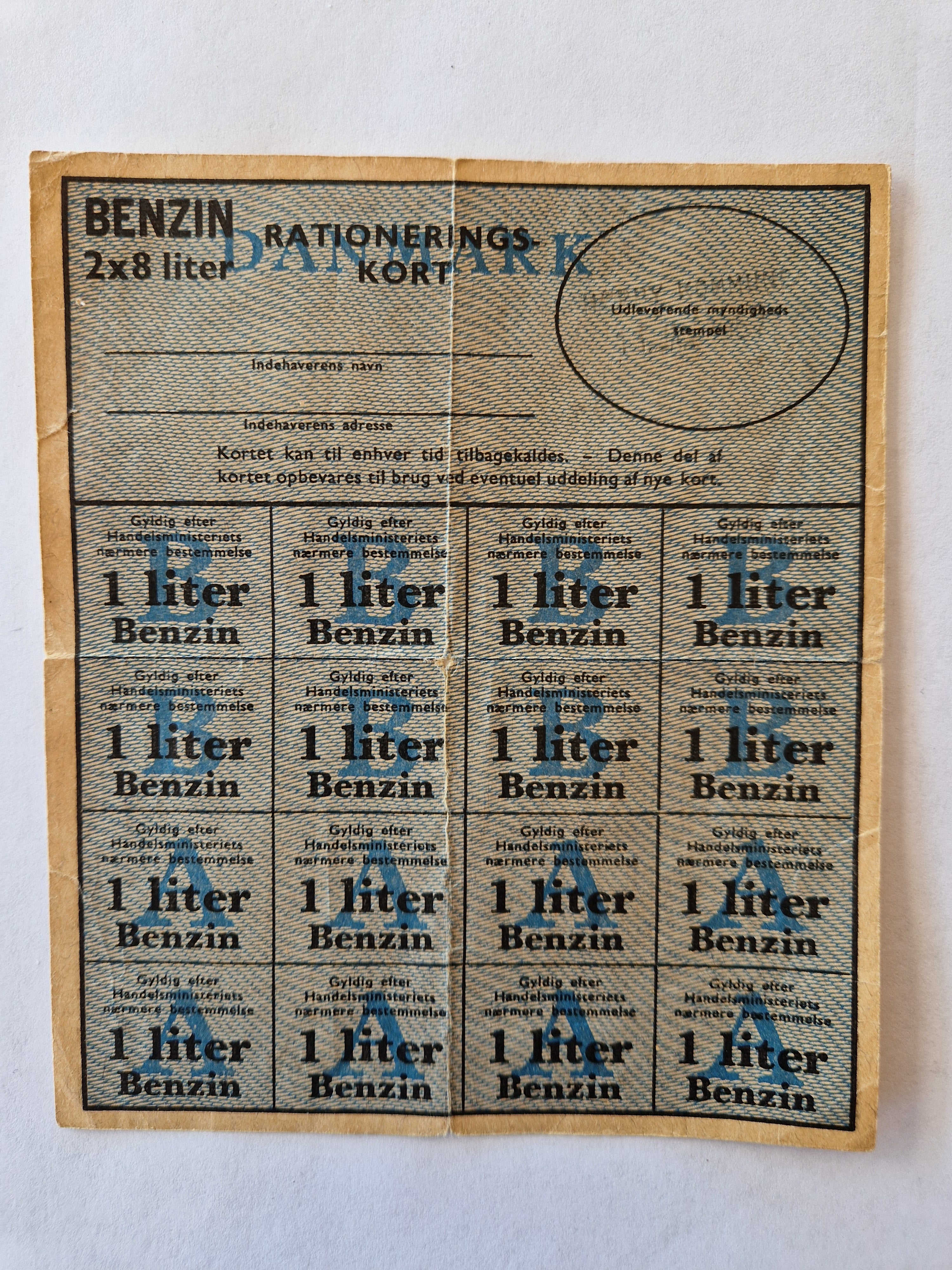 Rationeringskort - 2 x 8 liter Benzin