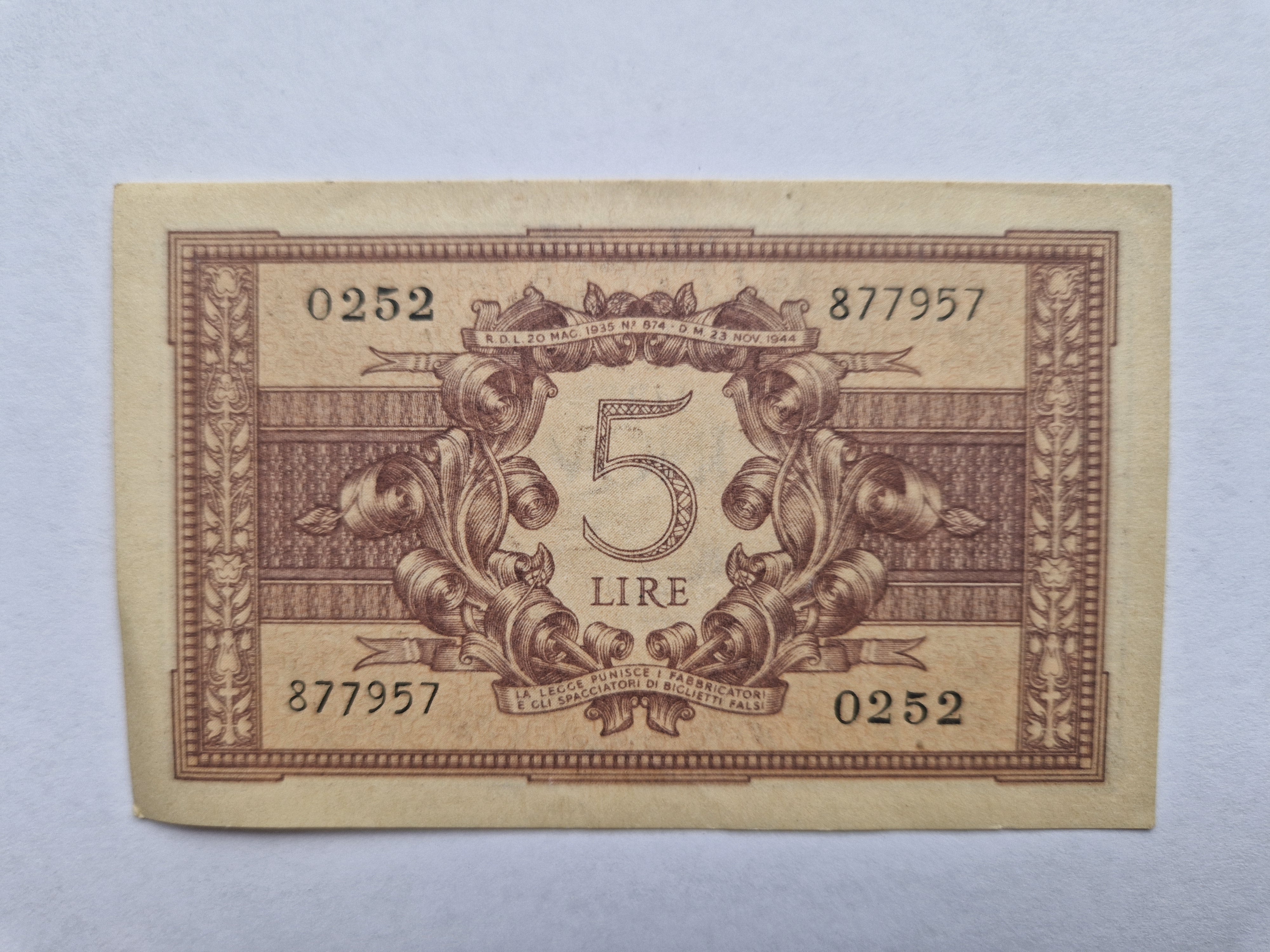 5 Lire Italy 1944