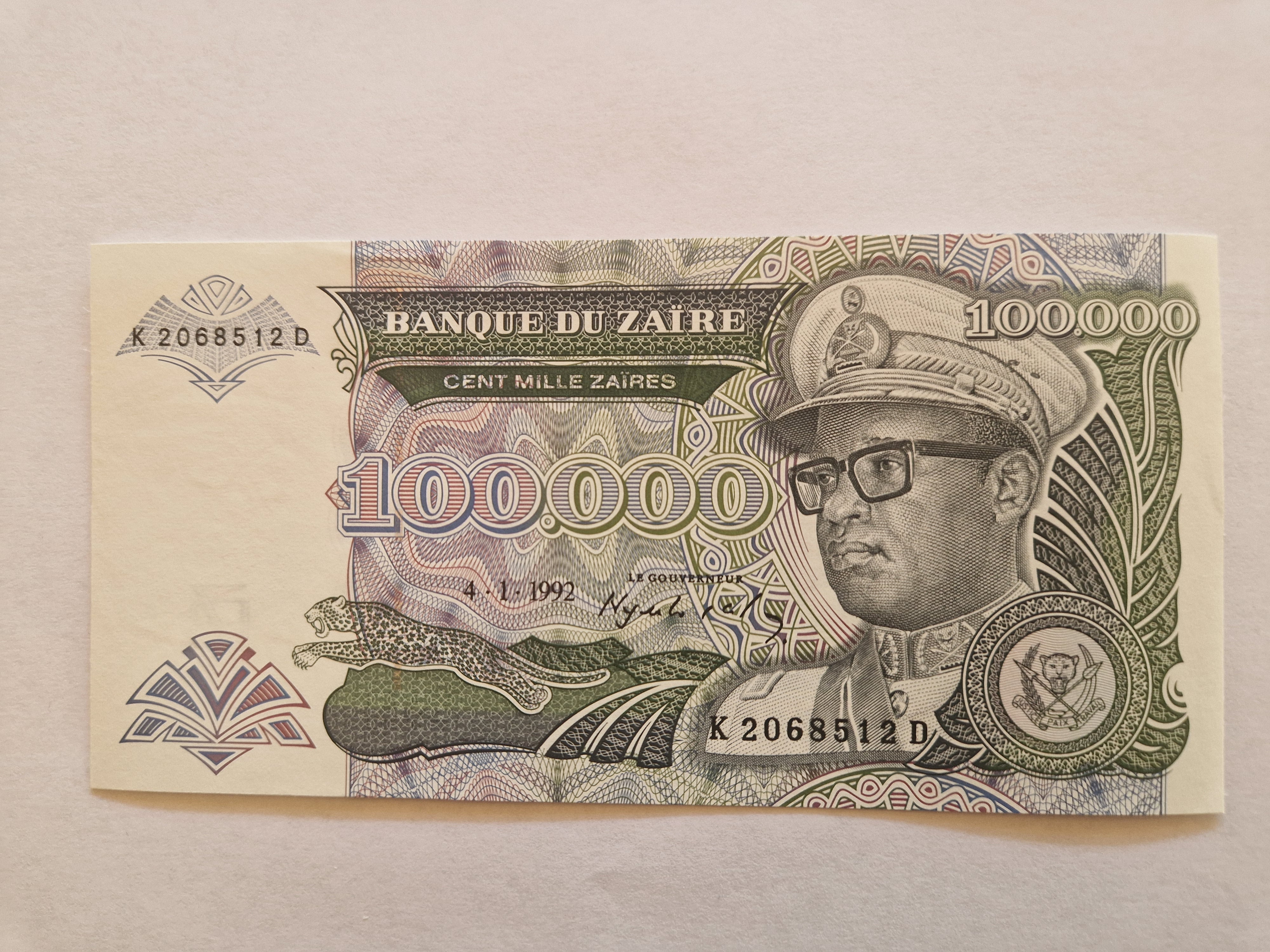100000 Zaires Zaire 1992