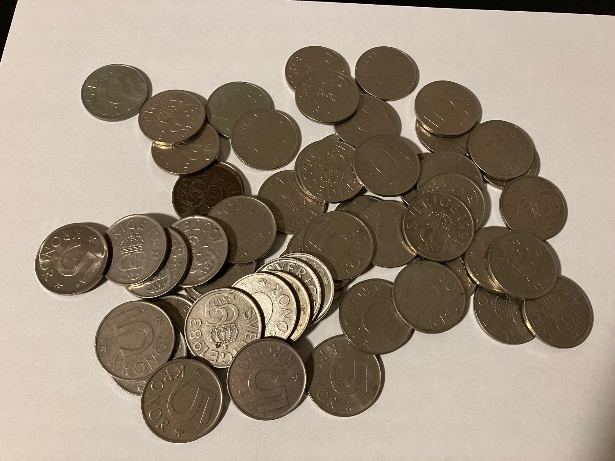 55 stk gamle svenske 5 Kronor mønter