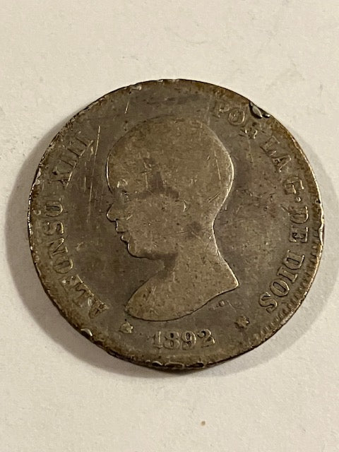2 Pesetas 1892 Spain