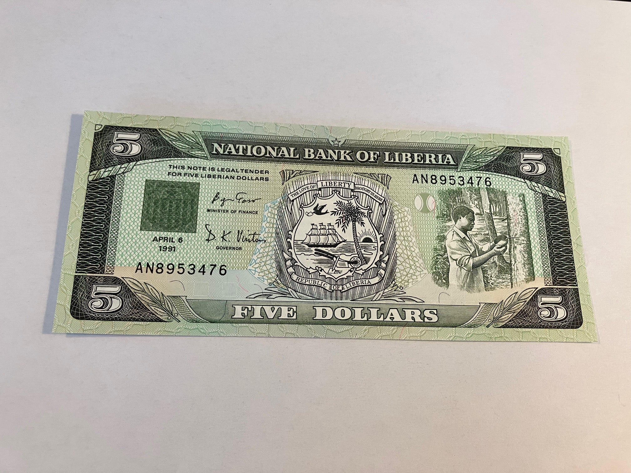 Five Dollars Liberia 1991