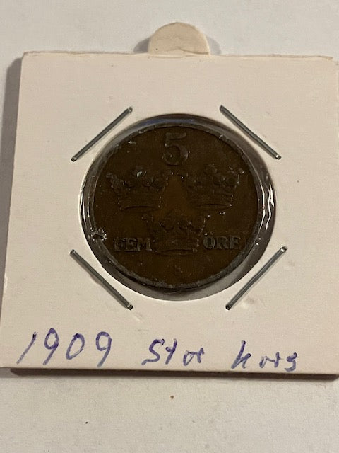 5 øre 1909 Large Cross Sweden