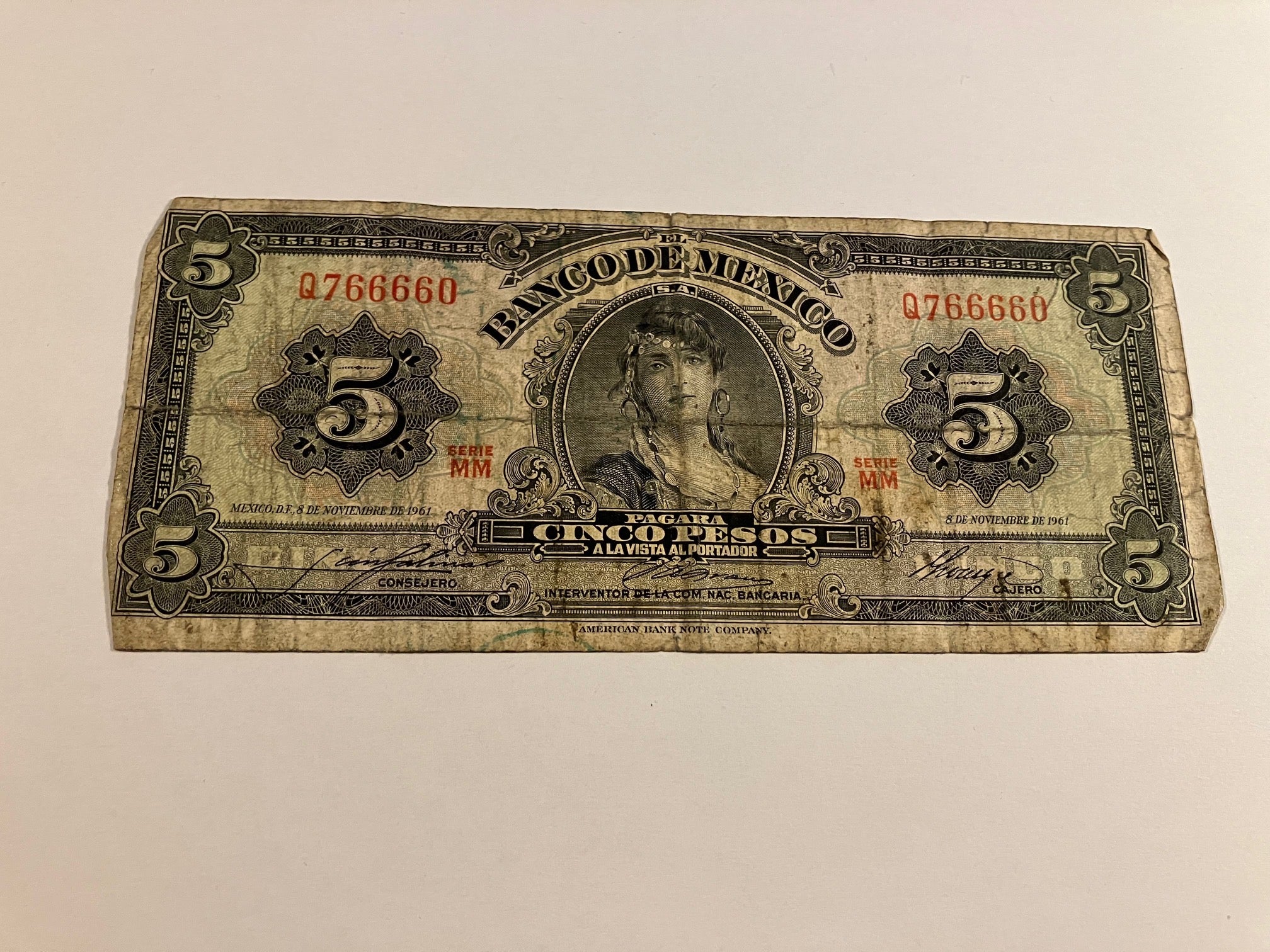 5 Pesos Mexico 1961 - Meget slidt
