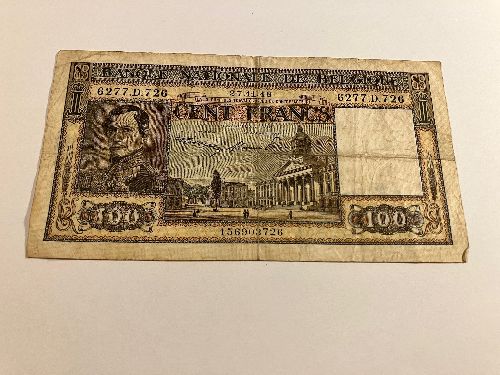 100 Francs Belgium 1948