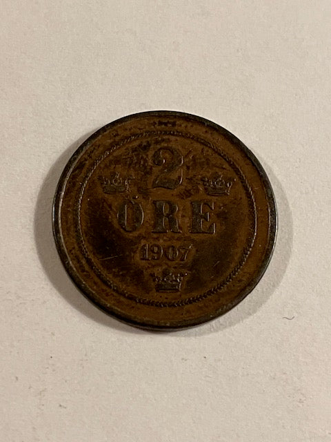 2 øre 1907 Sverige