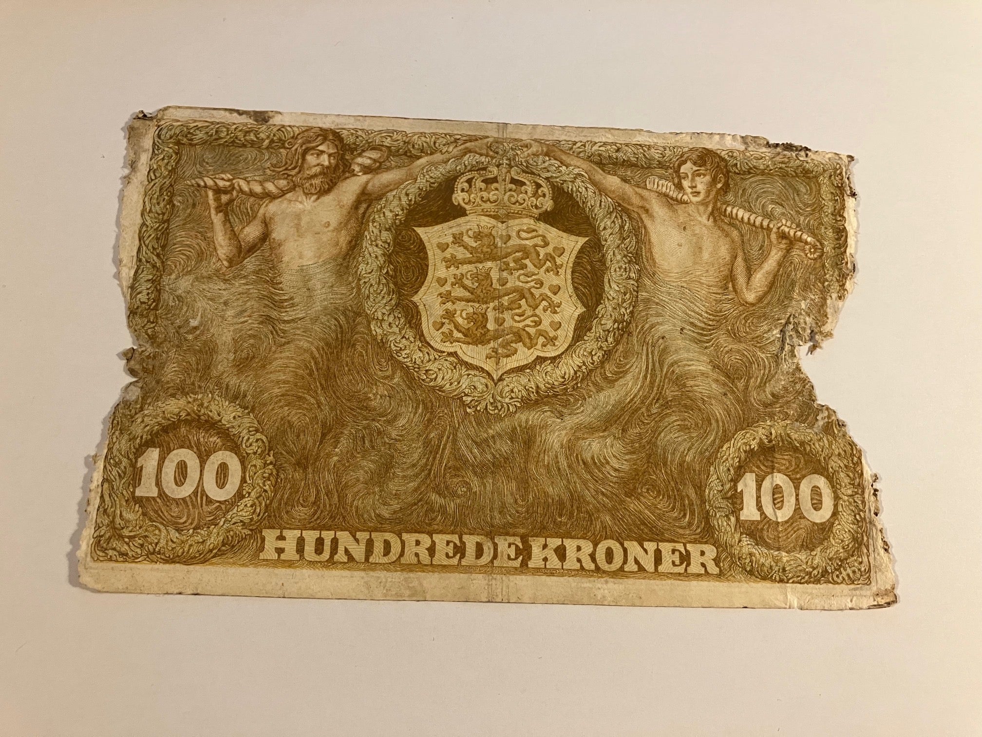 100 Kroner 1928 - Meget dårlig stand