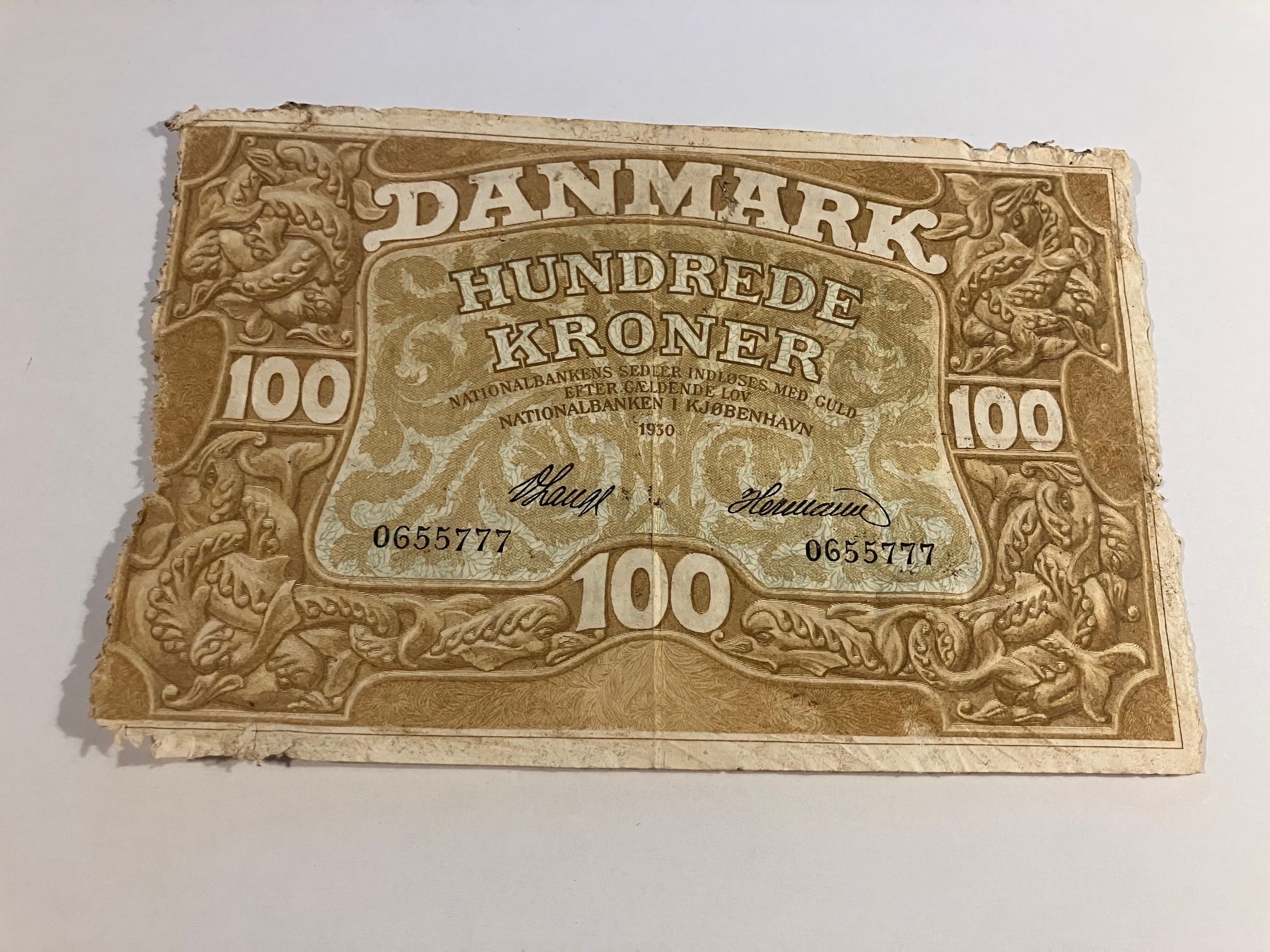 100 Kroner 1930 - Meget dårlig stand