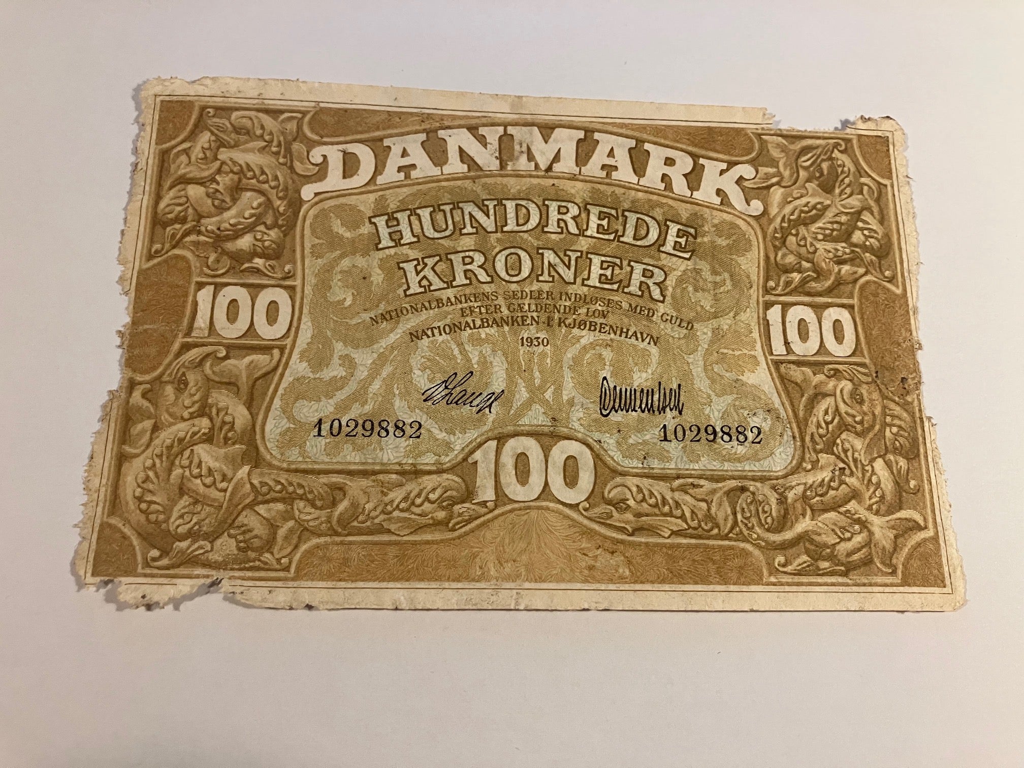 100 Kroner 1930 - Meget dårlig stand