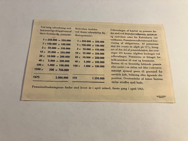 Dansk Præmieobligation af 1963 seddel