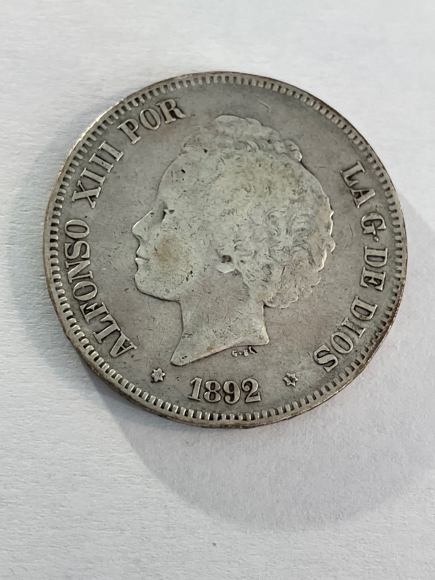 5 Pesetas 1892 Spain