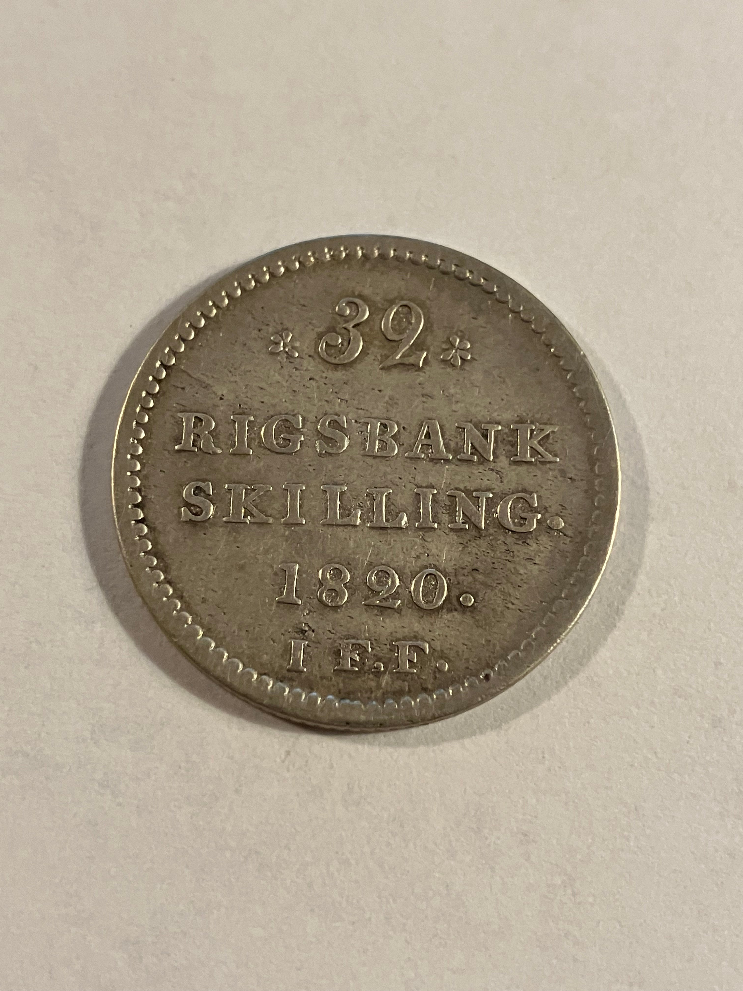 32 Rigsbankskilling 1820 Danmark