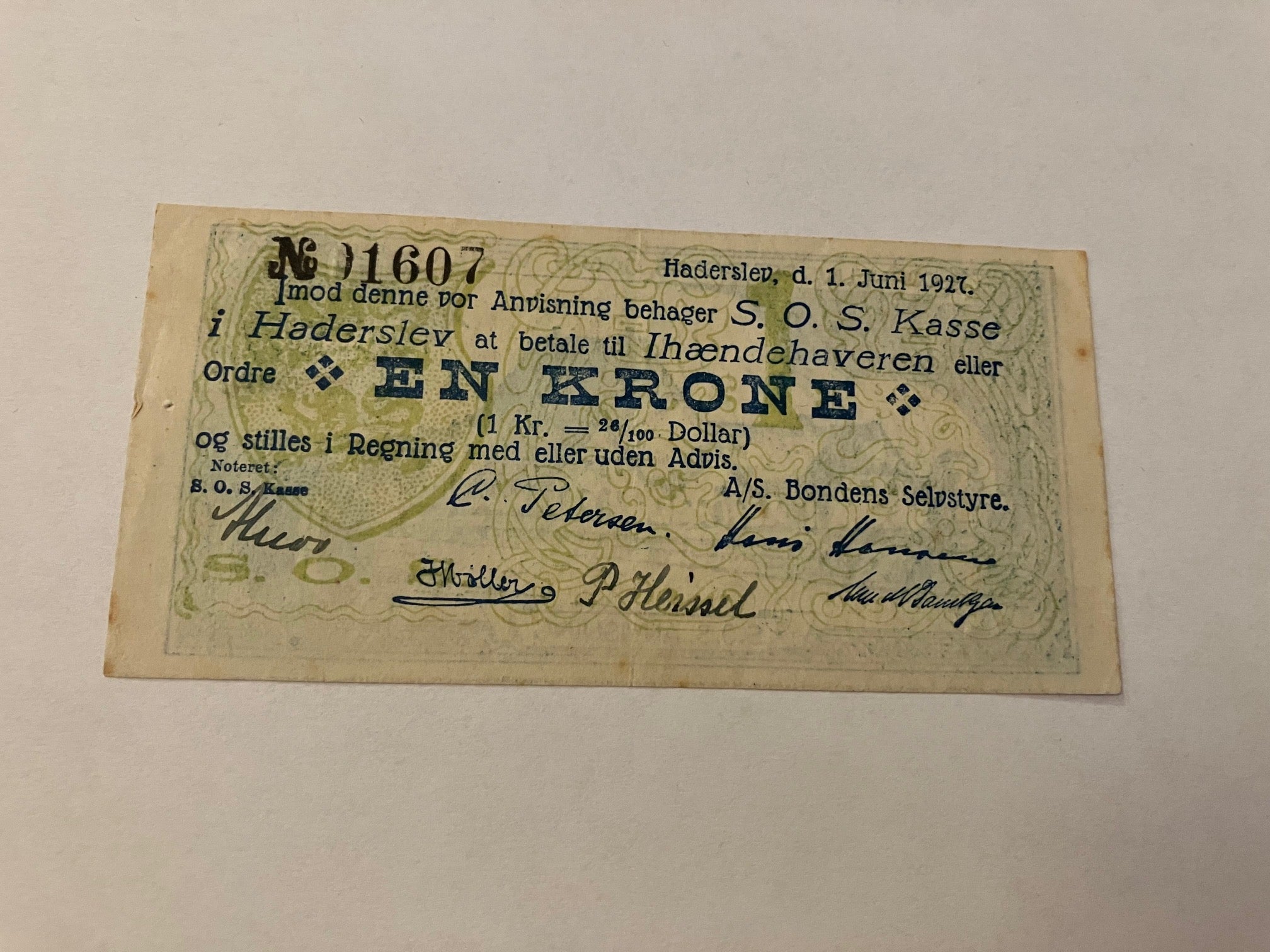 1 Krone S.O.S Kasse Haderslev