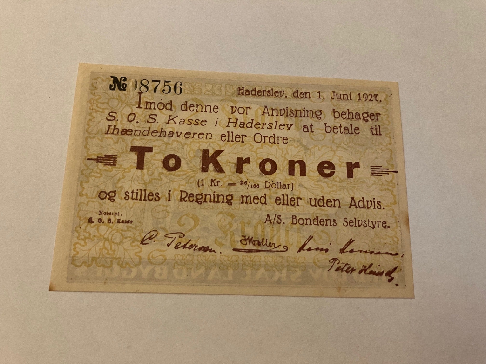 2 Kroner S.O.S Kasse Haderslev