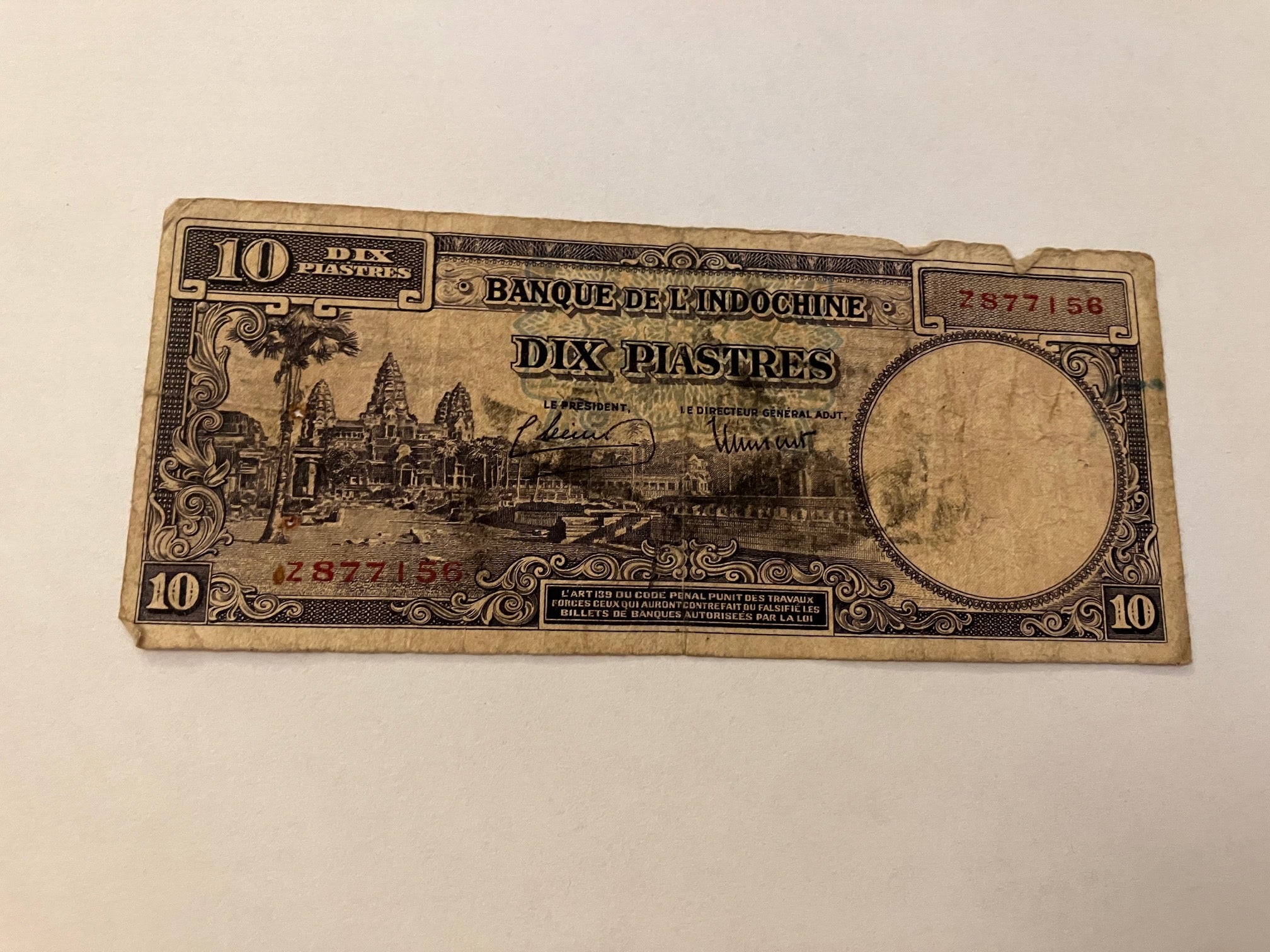 10 Piastres Indochine - Meget slidt