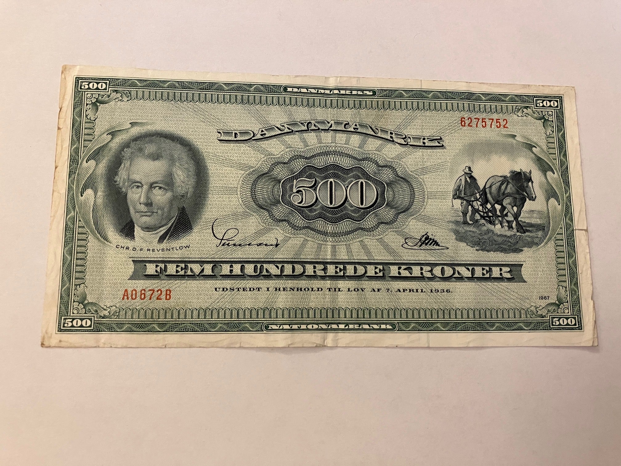 500 Kroner A0 1967 Danmark - Slidt