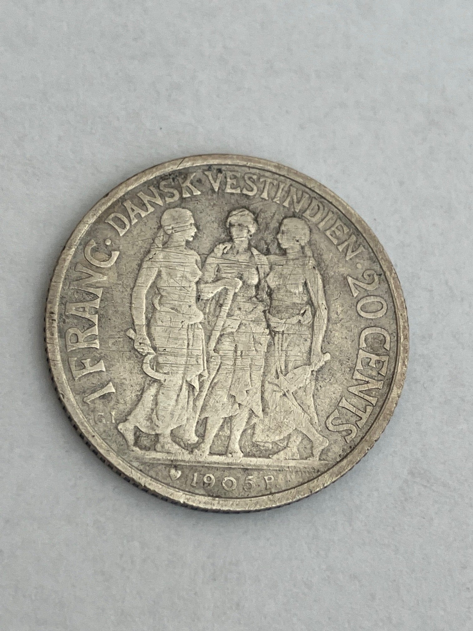 1 Franc / 20 Cents 1905 Dansk Vestindien - Ridser