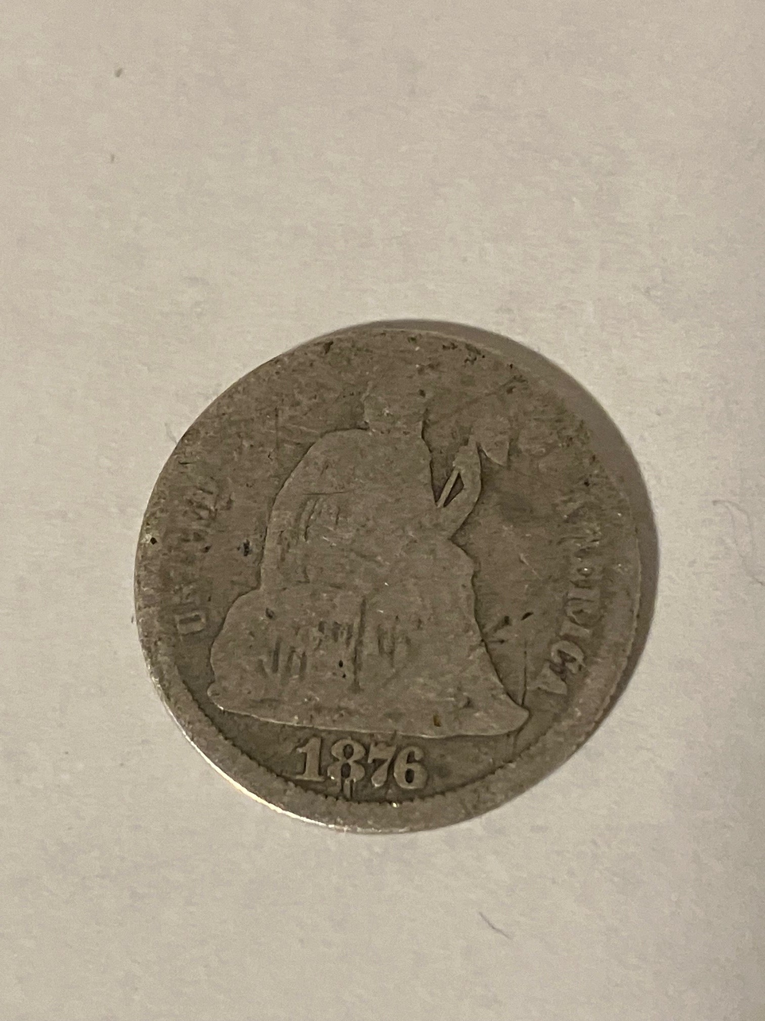 One Dime 1876 USA - Meget slidt