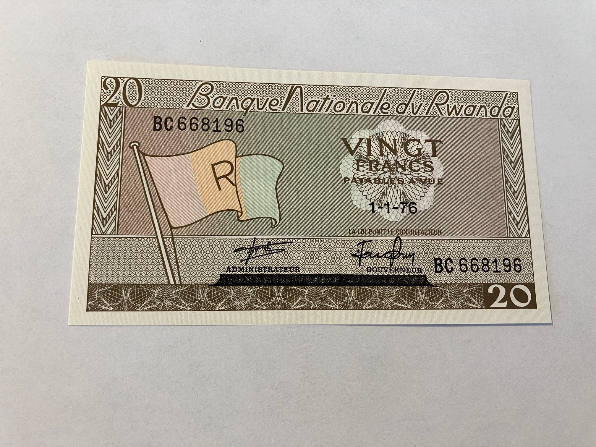 20 Francs Rwanda 1976