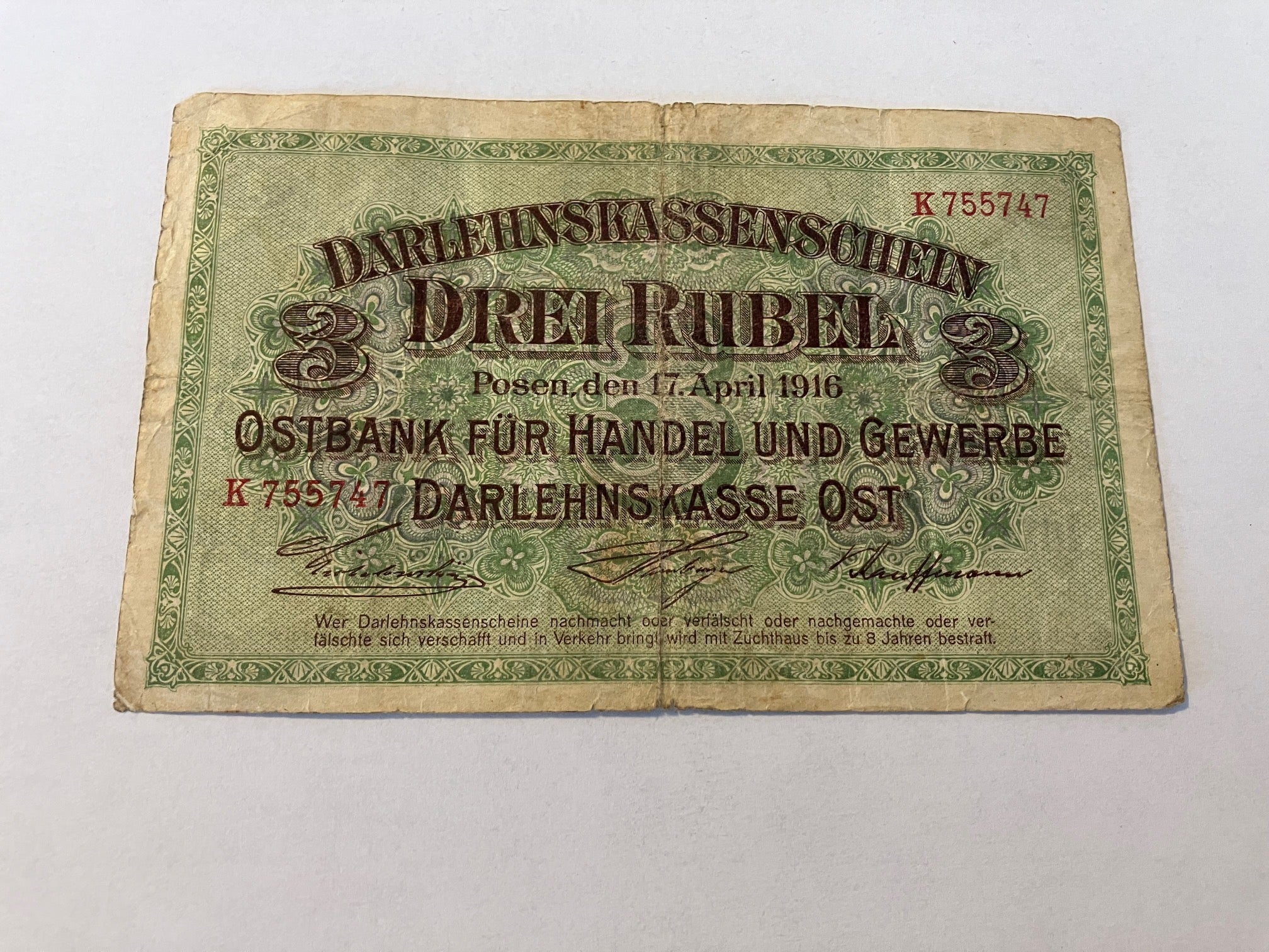 Drei Rubel Ost 1916