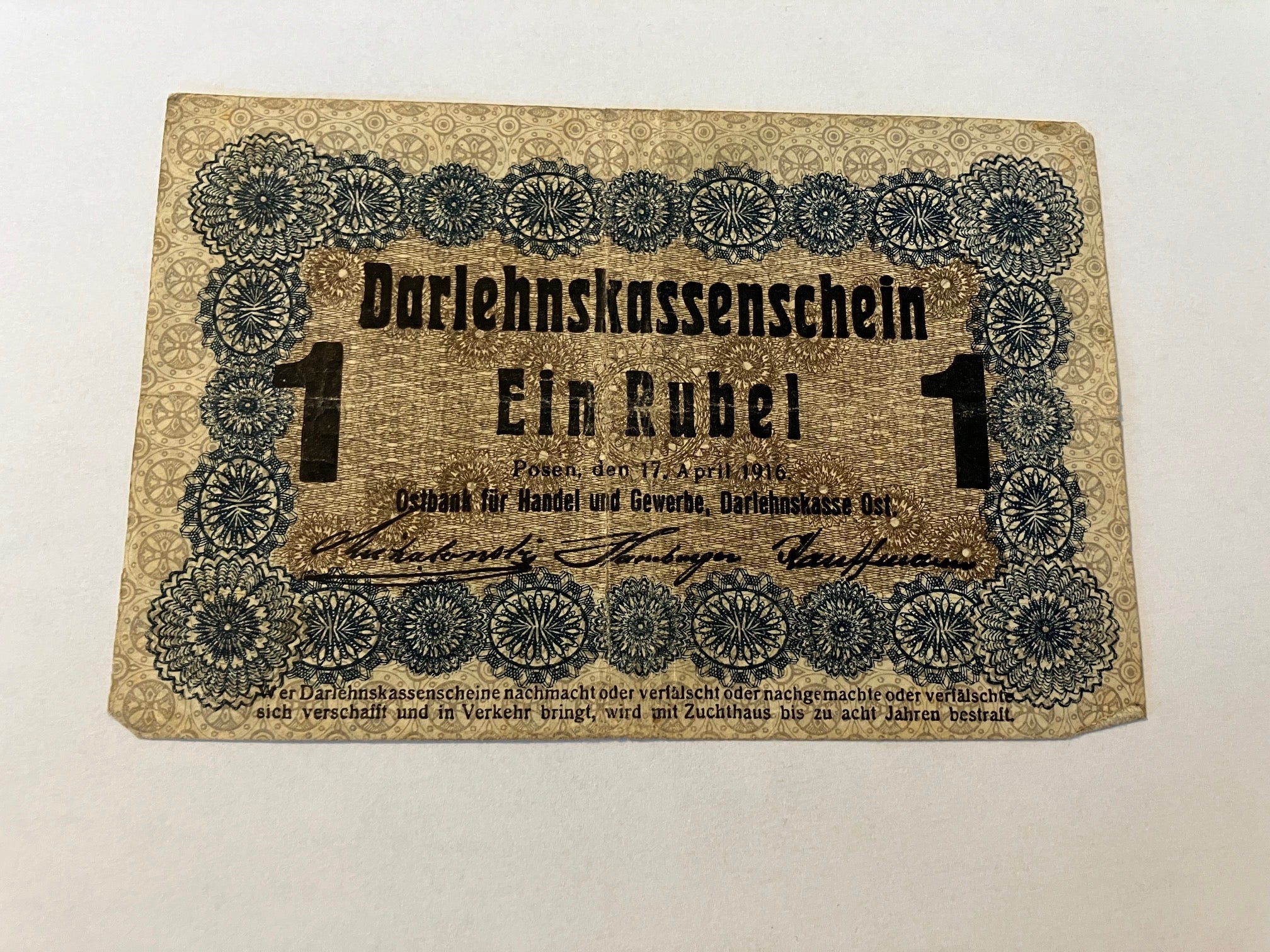 1 Rubel Posen 1916 - Darlehnskasse Ost