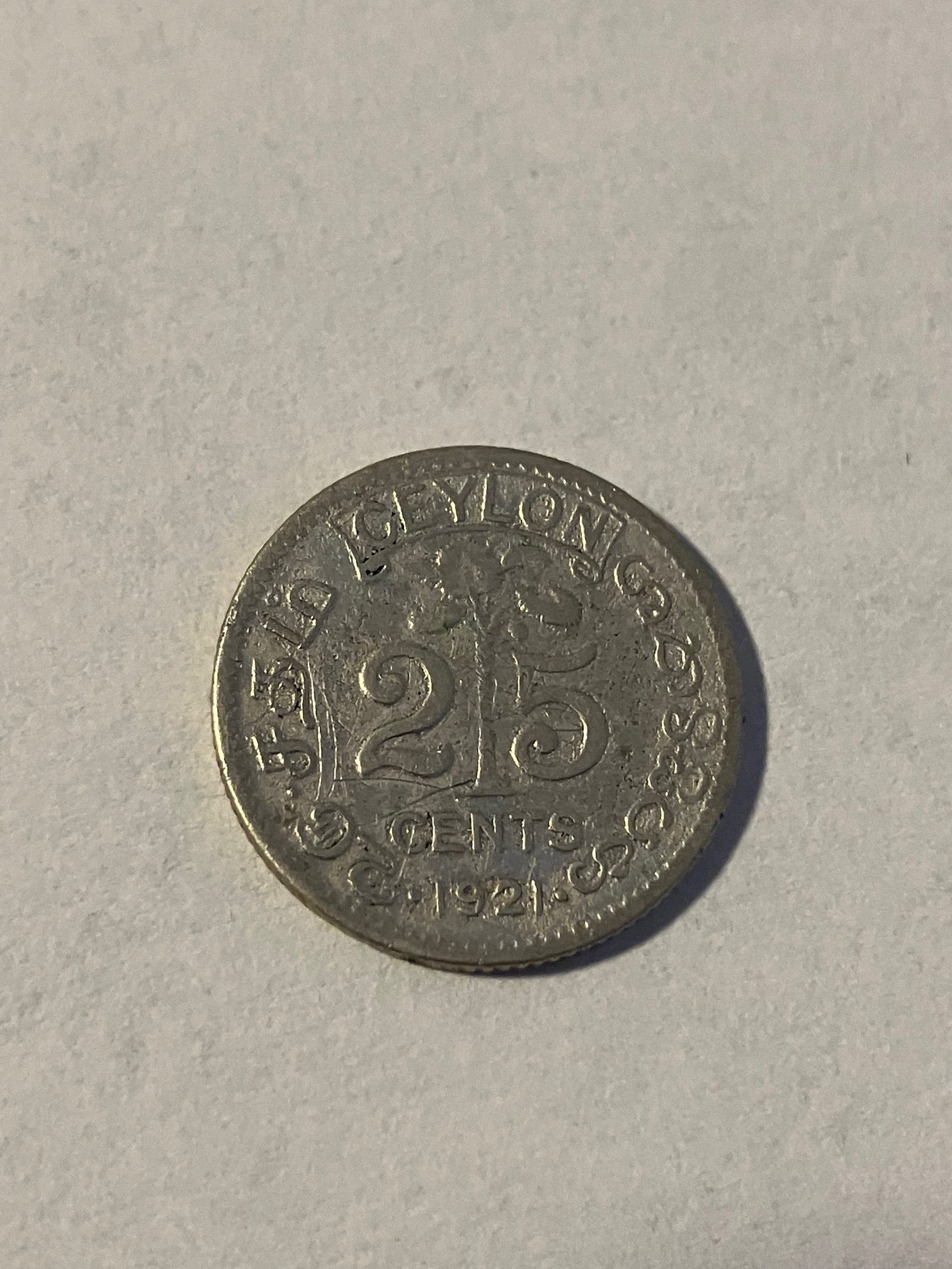 25 Cents Ceylon 1921