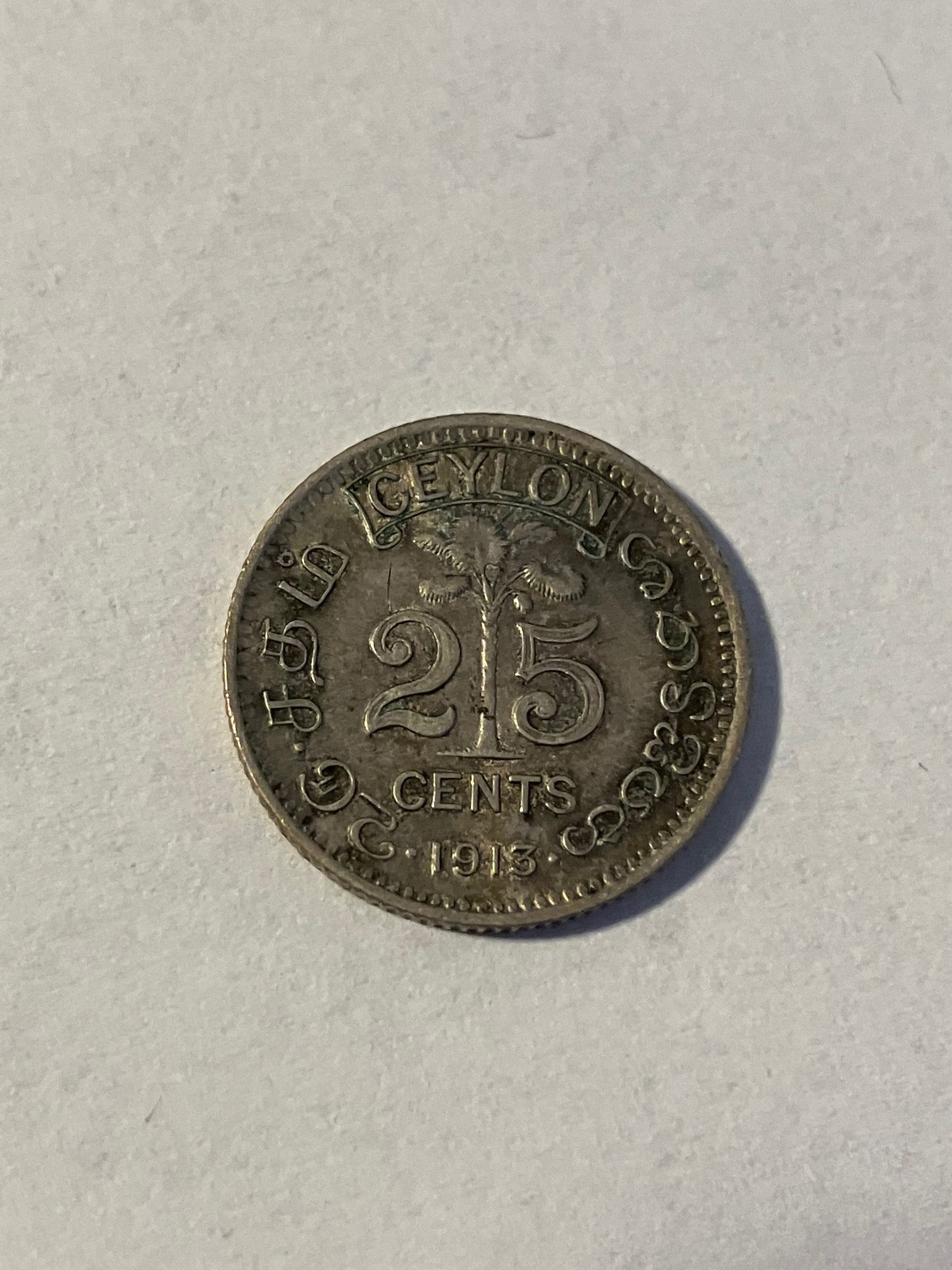25 Cents Ceylon 1913