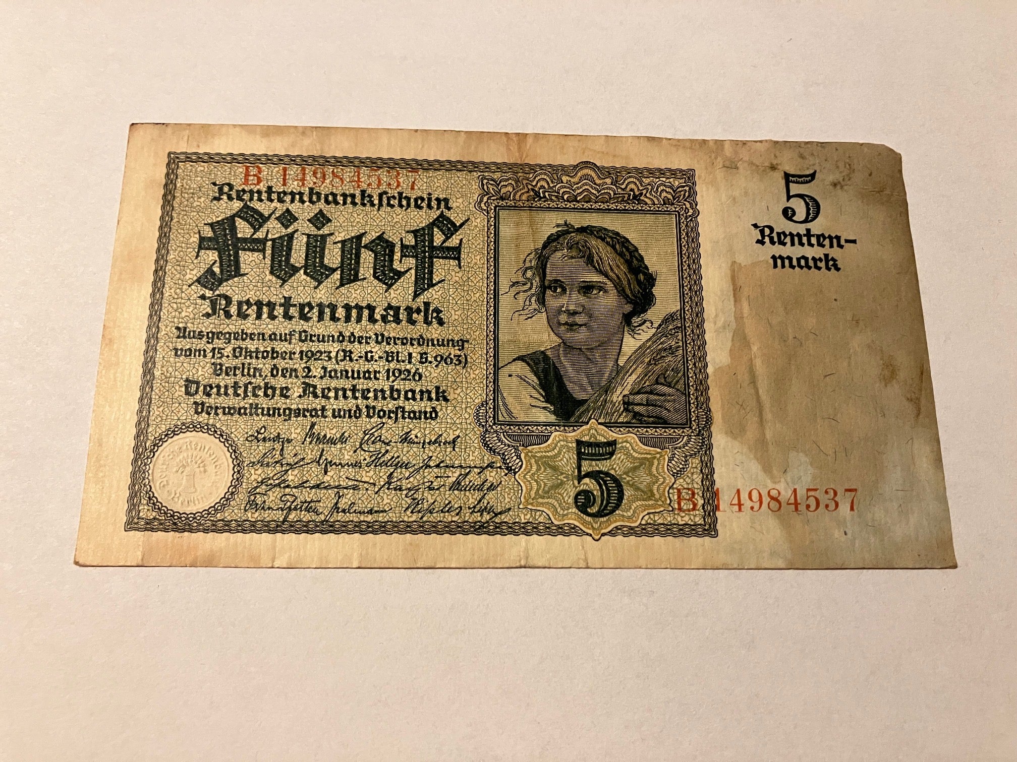 5 Rentenmark 1926 Germany