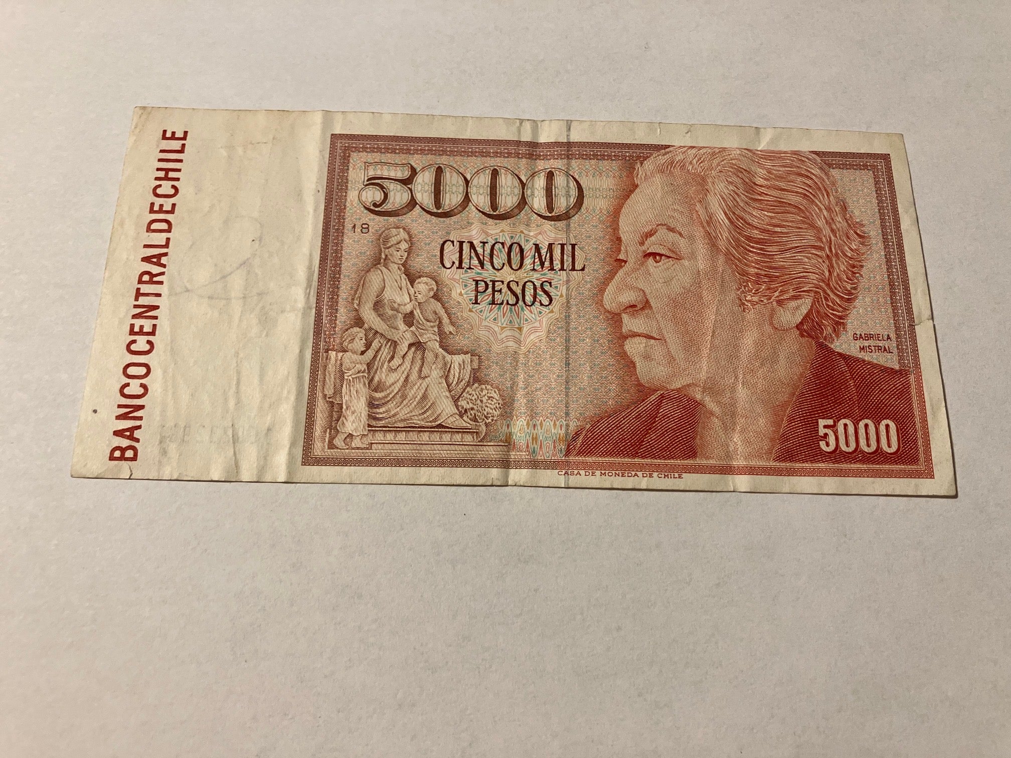 5000 Pesos Chile 1994 - Bemærk kuglepen