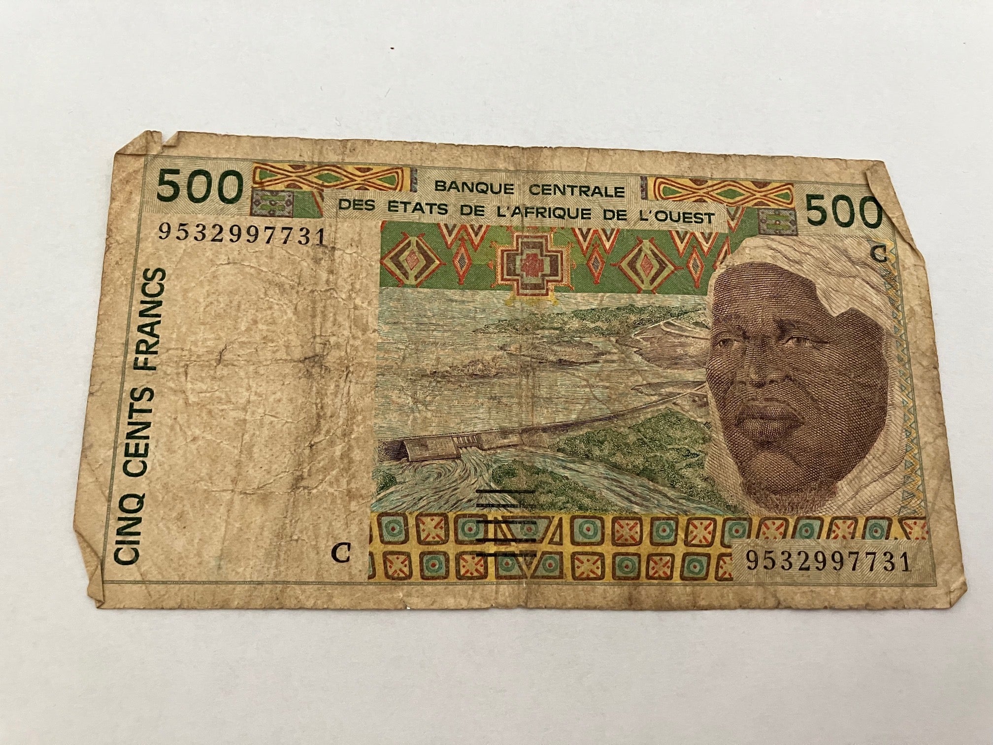 500 Francs Central African States - Dårlig stand