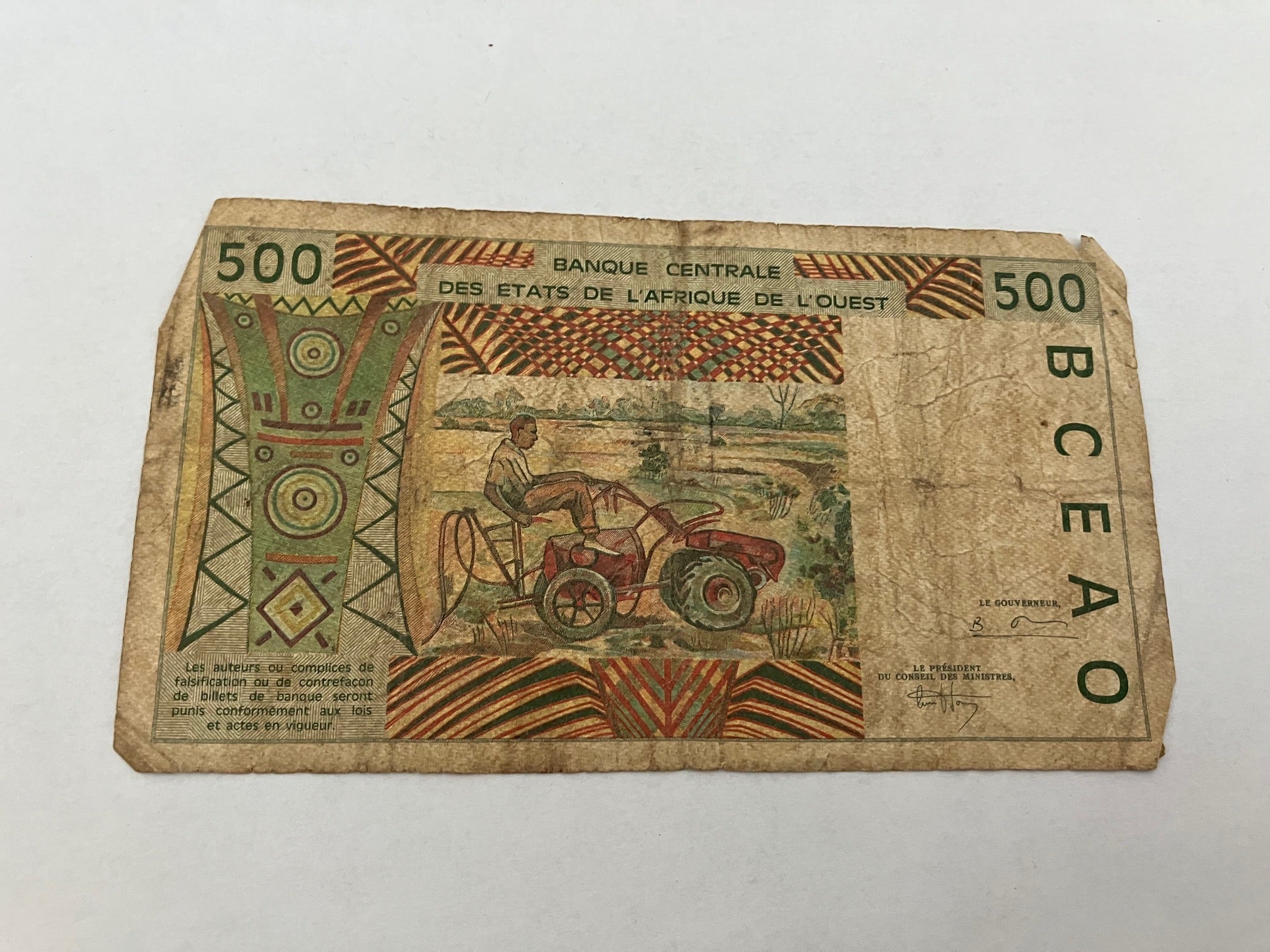 500 Francs Central African States - Dårlig stand