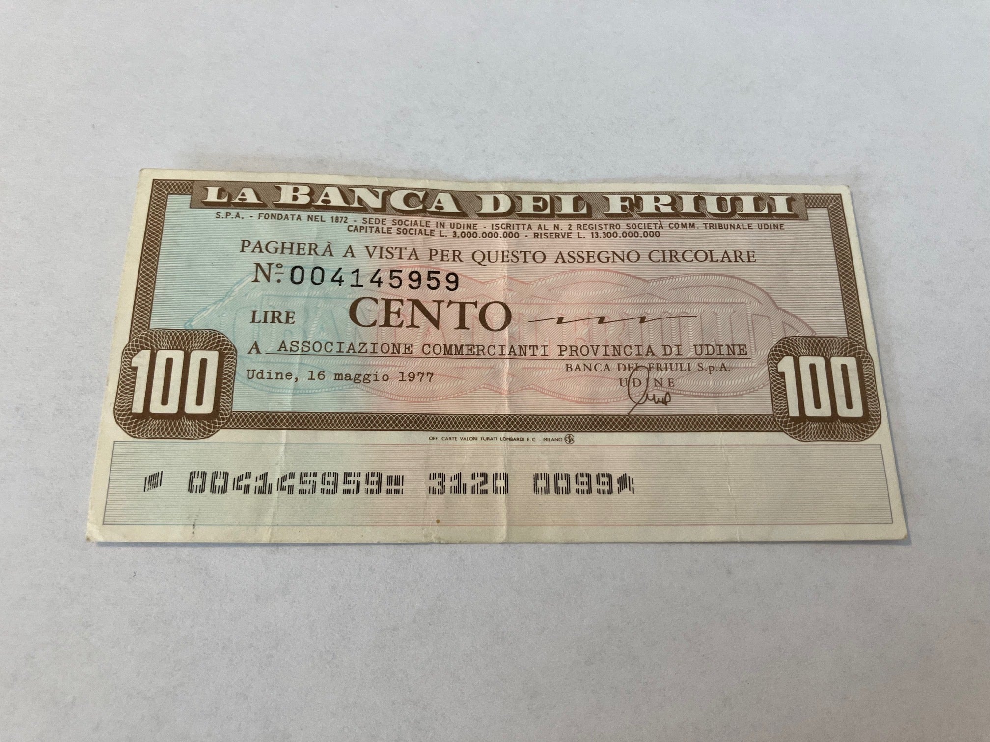 LA BANCA DEL FRIULI LIRE 100