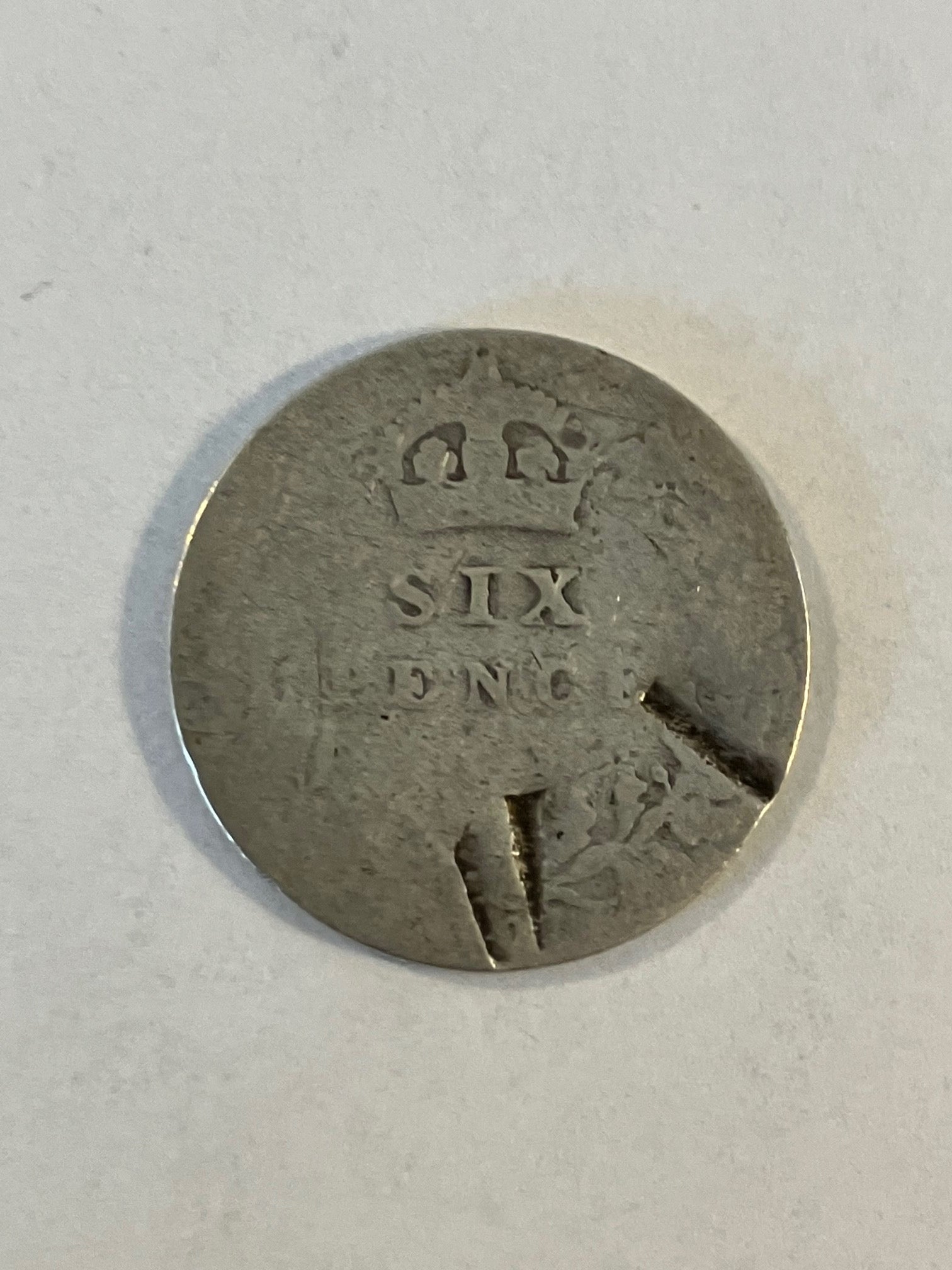 Six Pence England Sølv - Slidt