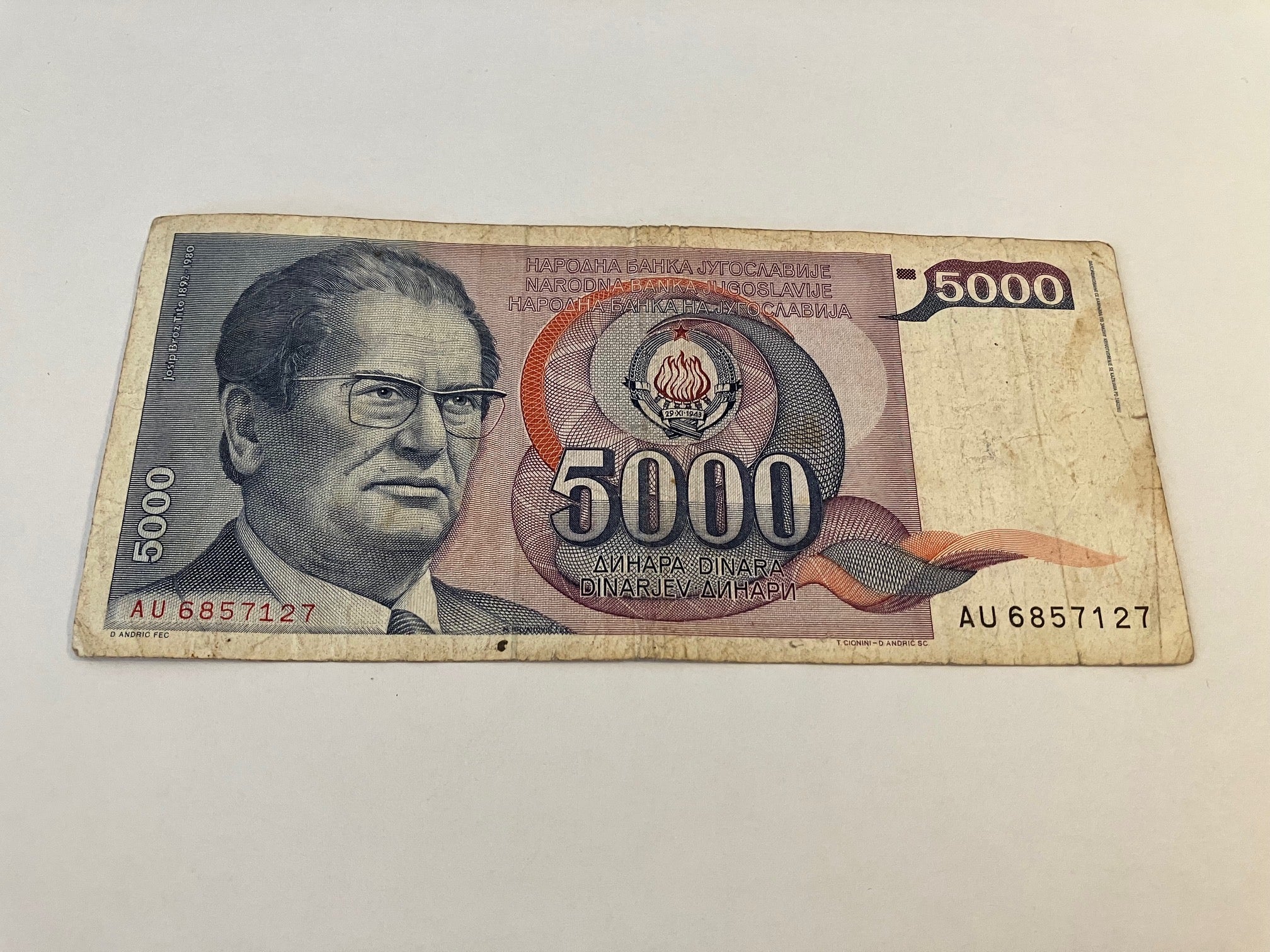 5000 Dinara Yugoslavia