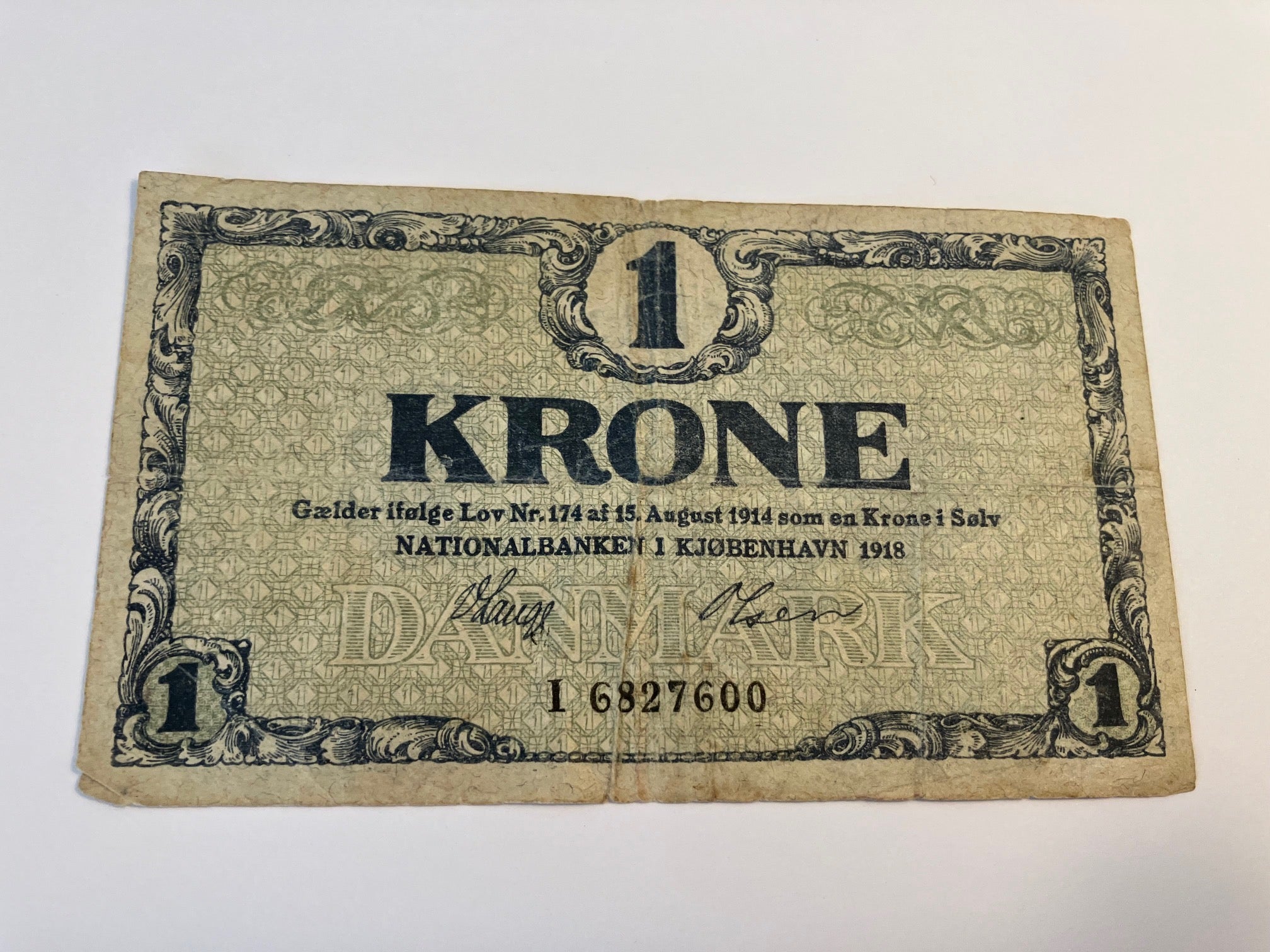 1 Krone Danmark 1918 - Blyant på bagside