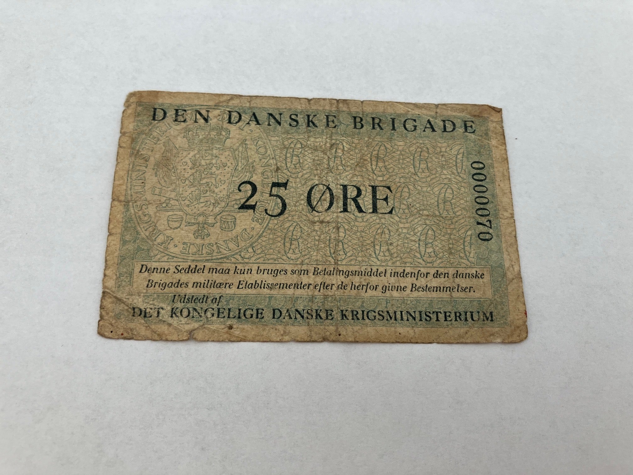 25 Øre Den Danske Brigade - Lavt nummer - Dårlig stand