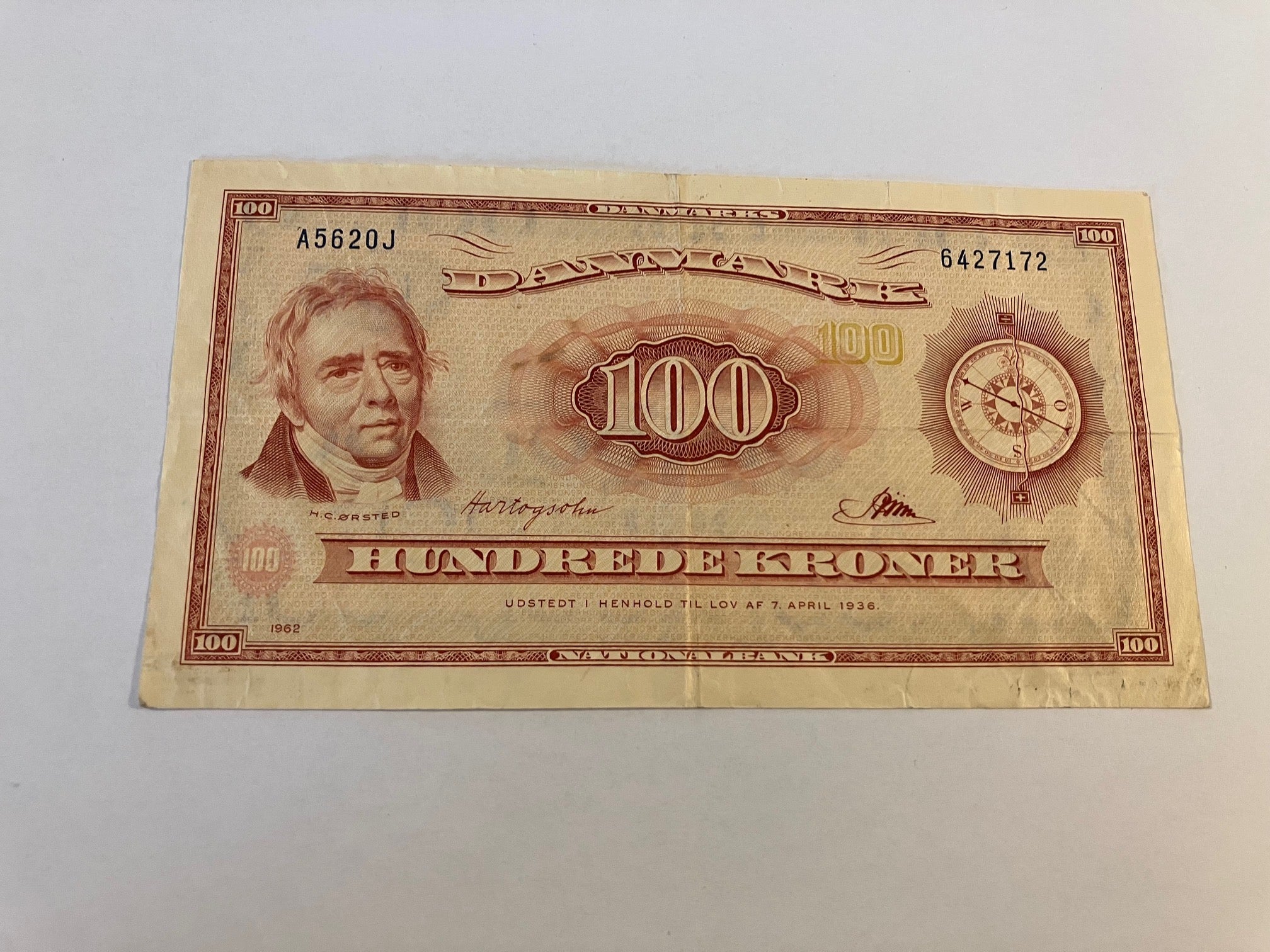 100 kroner 1962 Erstatningsseddel Danmark