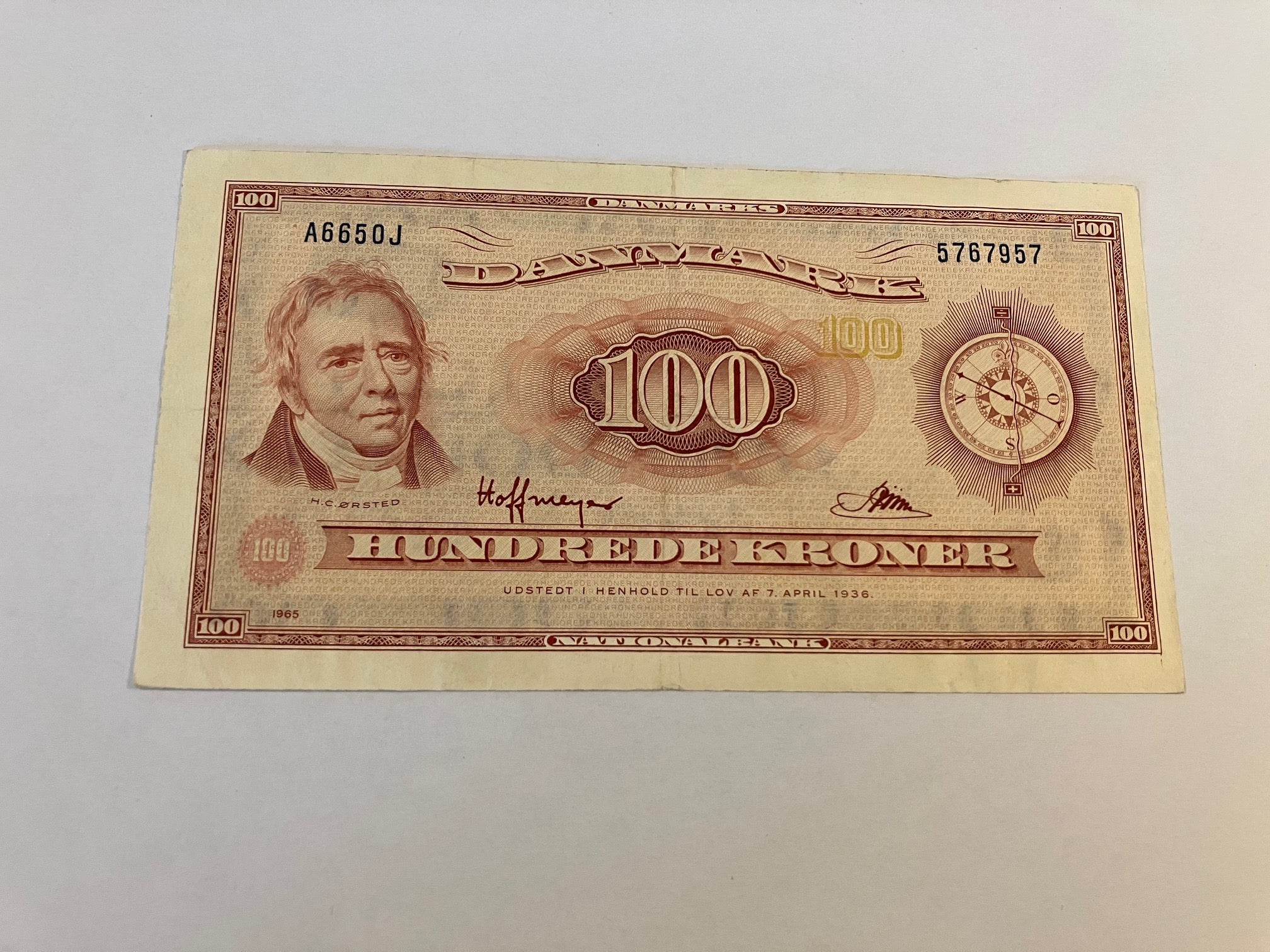 100 kroner 1965 Erstatningsseddel Danmark
