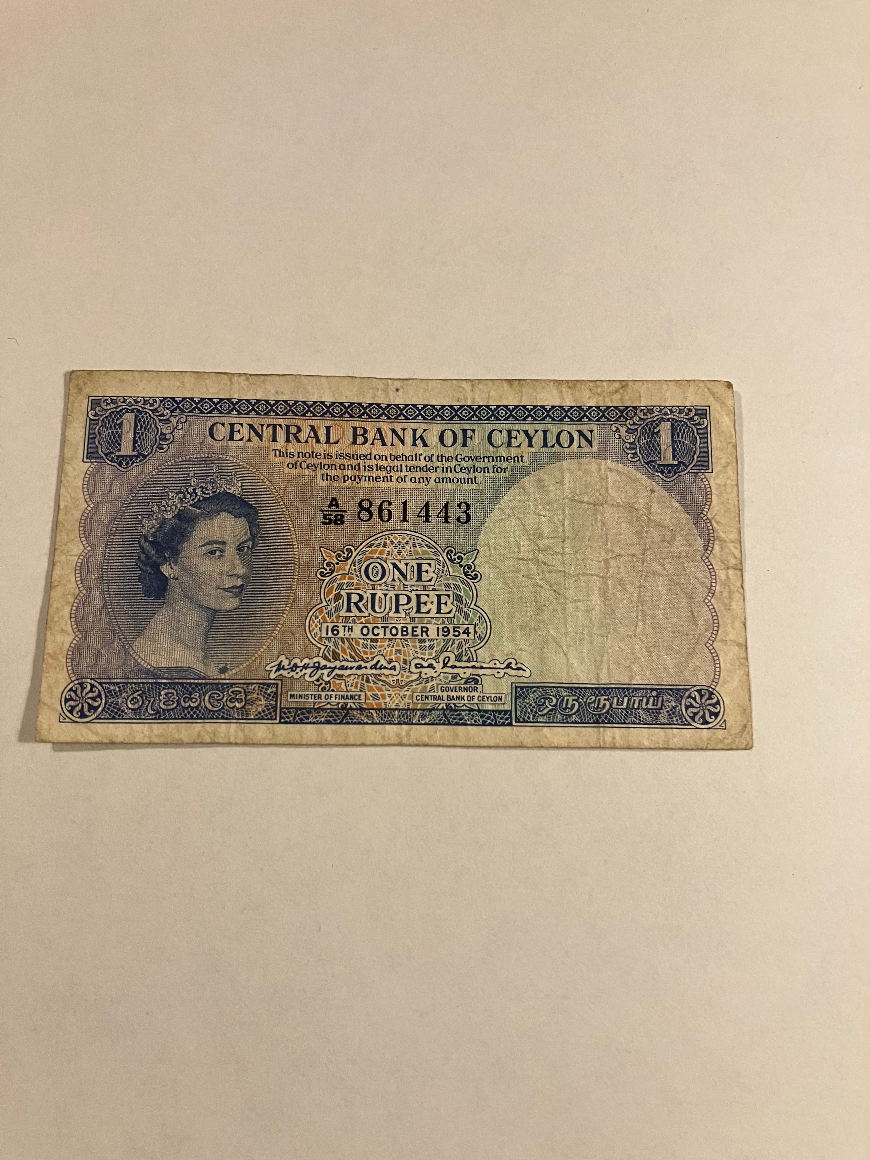 One Rupee Ceylon 1954