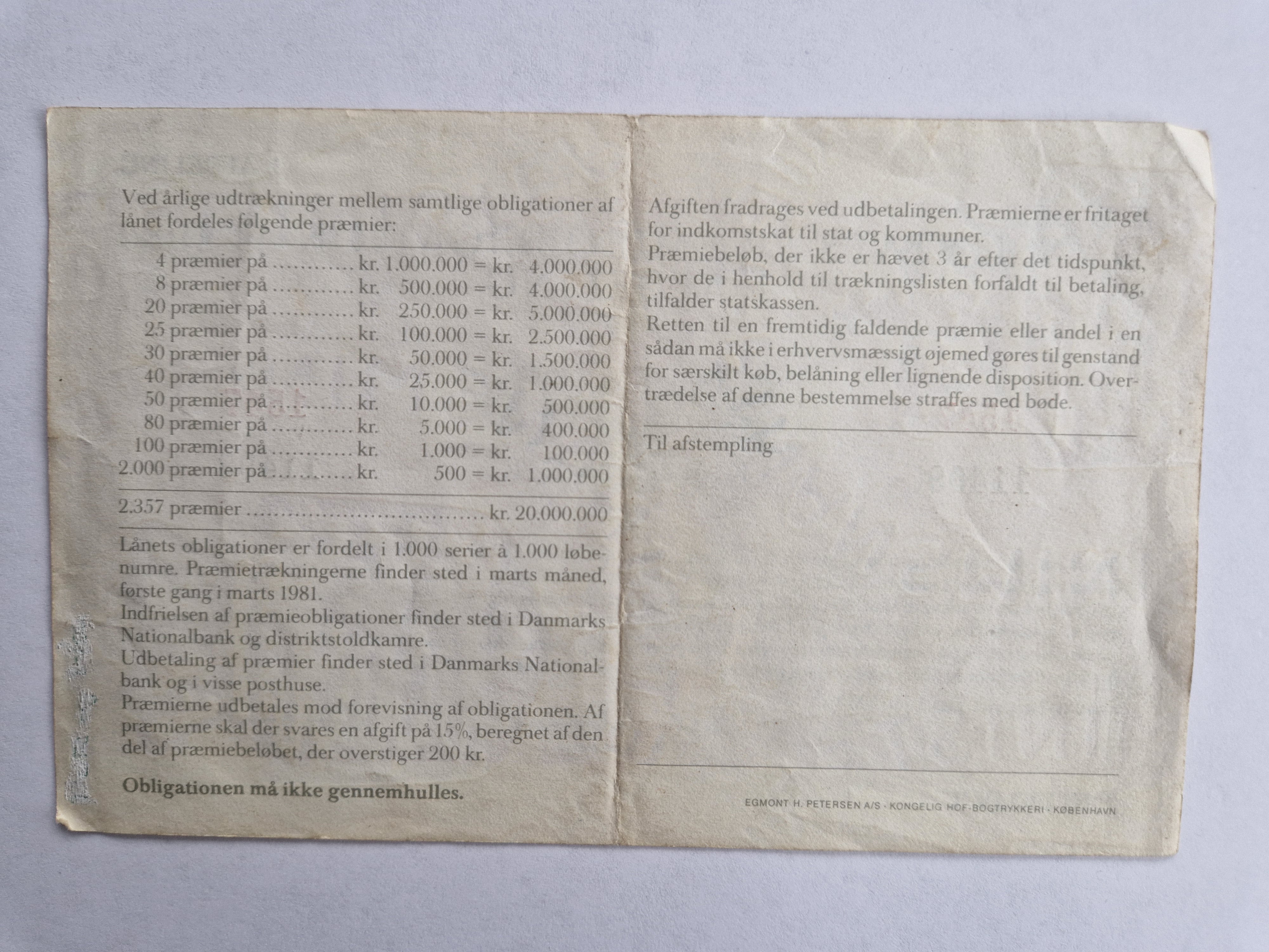 200 Kroner Præmieobligation 1980
