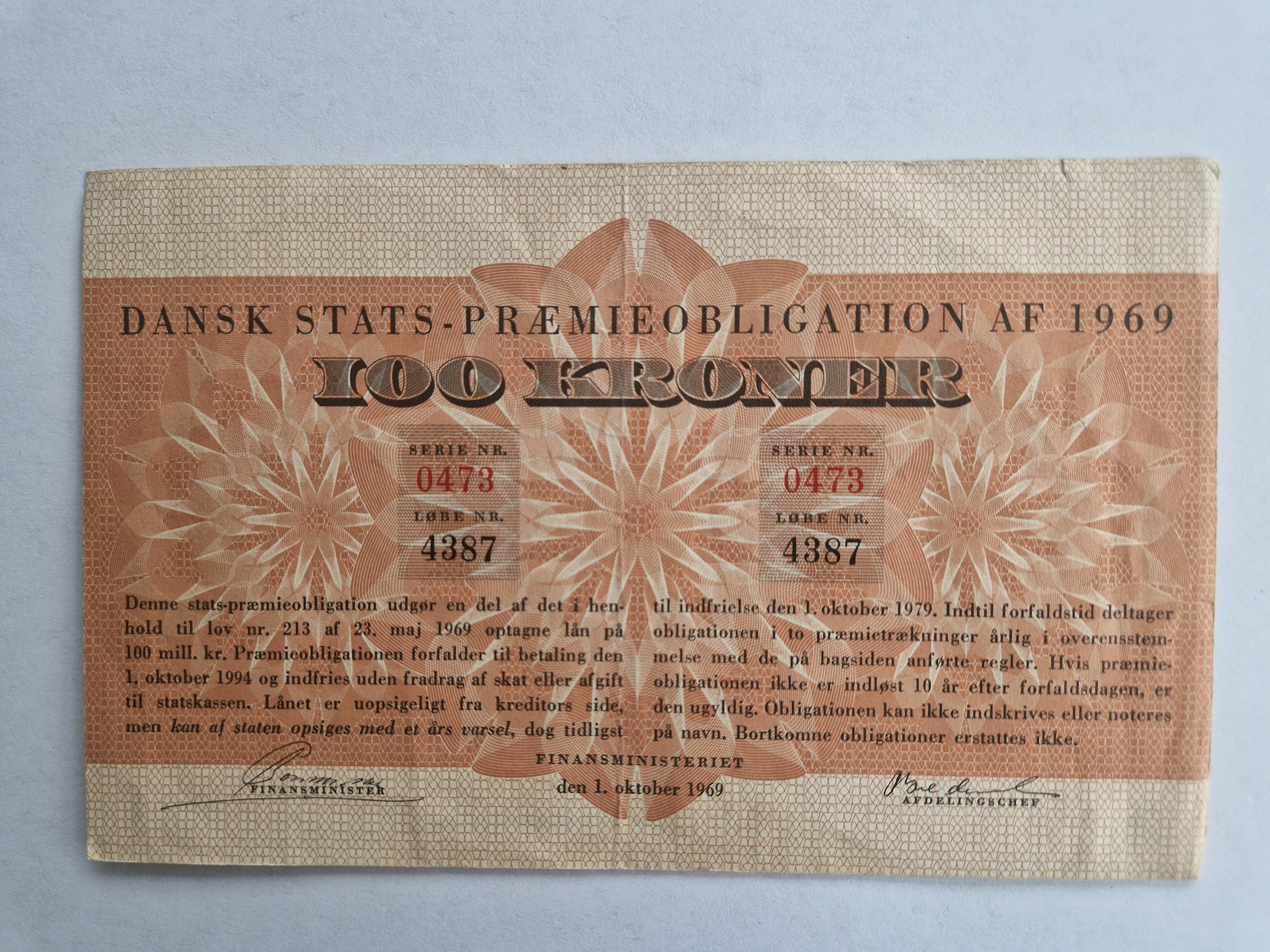 100 Kroner Præmieobligation 1969