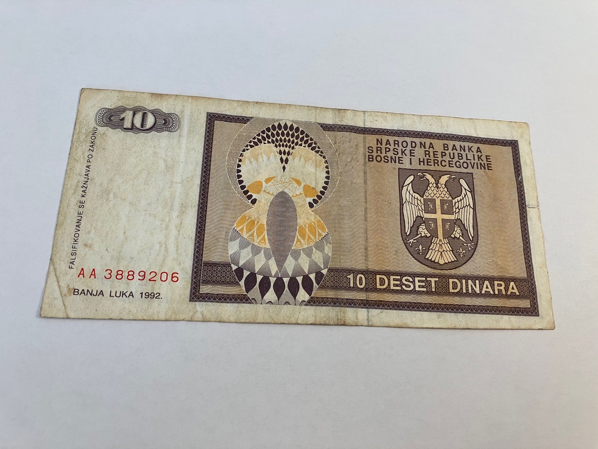 10 Dinara Bosnia Herzegovina 1992