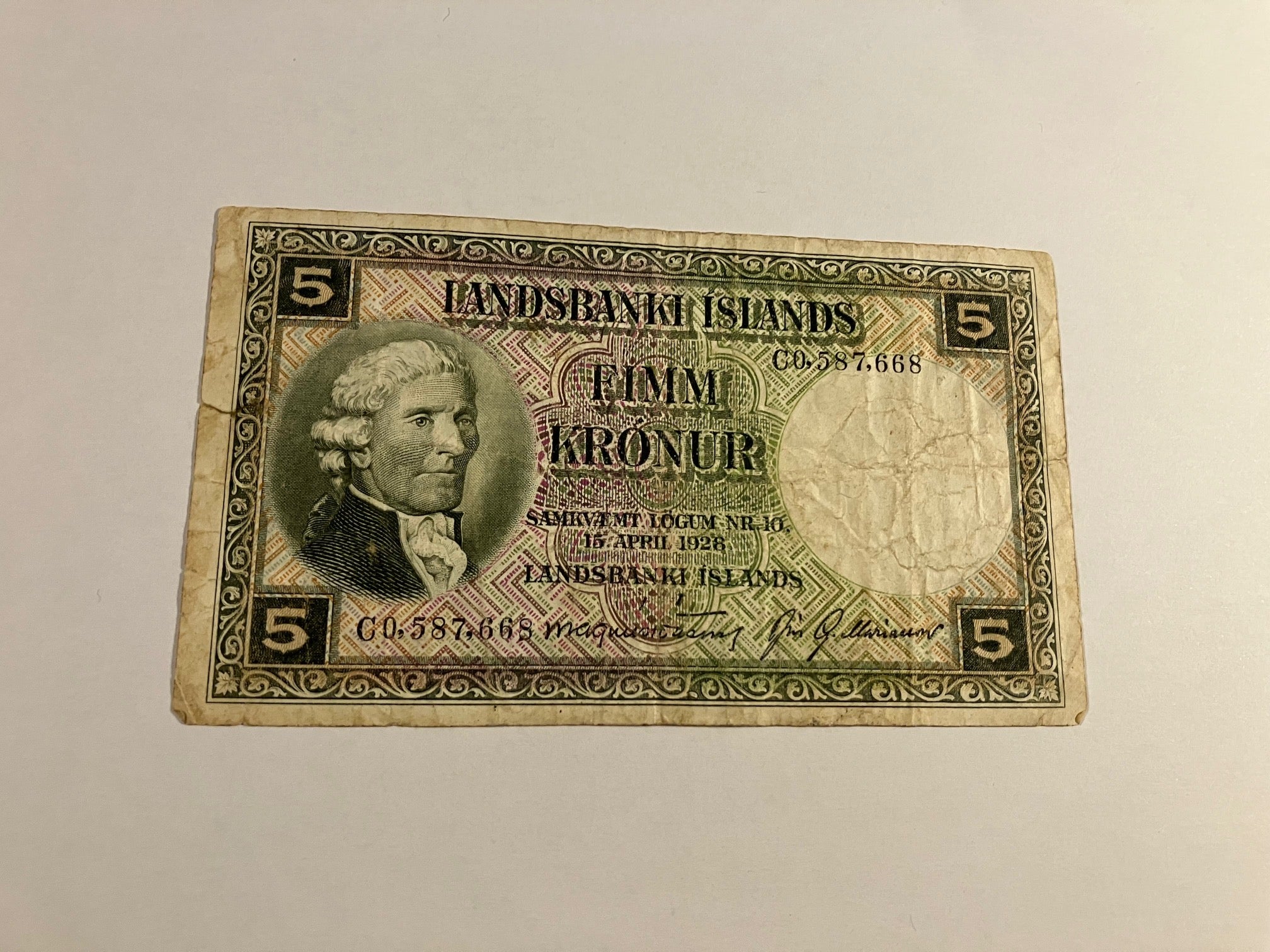 5 Kronur Iceland 1928 - Slidt