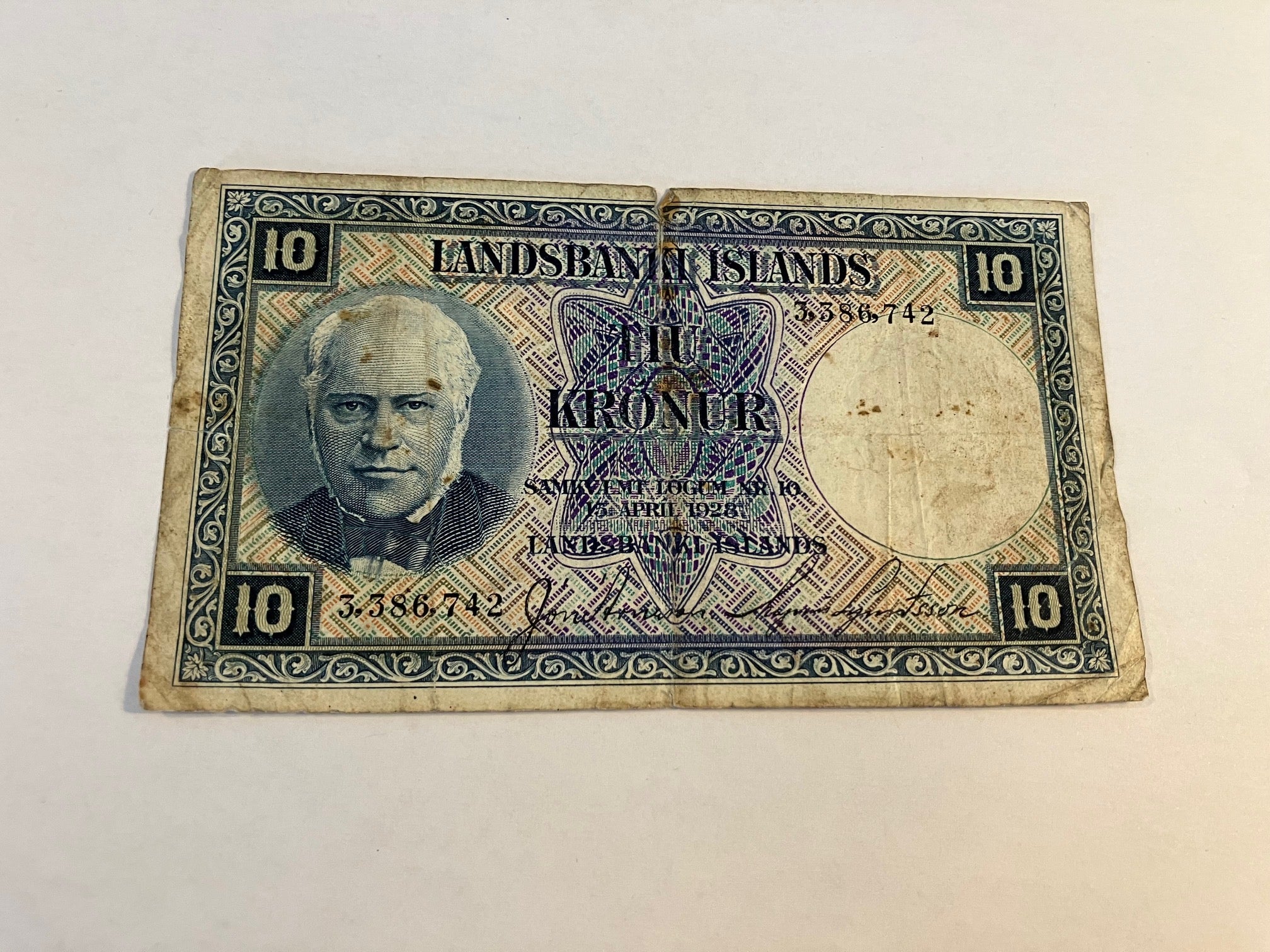 10 Kronur Iceland 1928 - Meget slidt