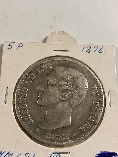 5 Pesetas Spain 1876