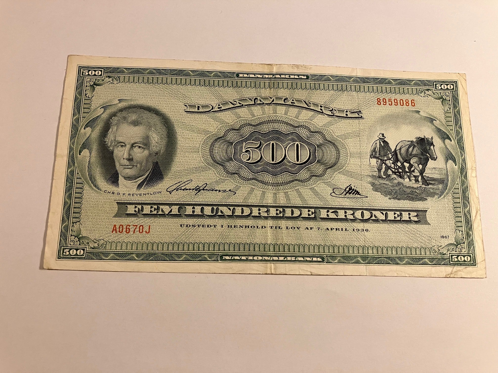 500 Kroner A0 Erstatningsseddel 1967 Danmark