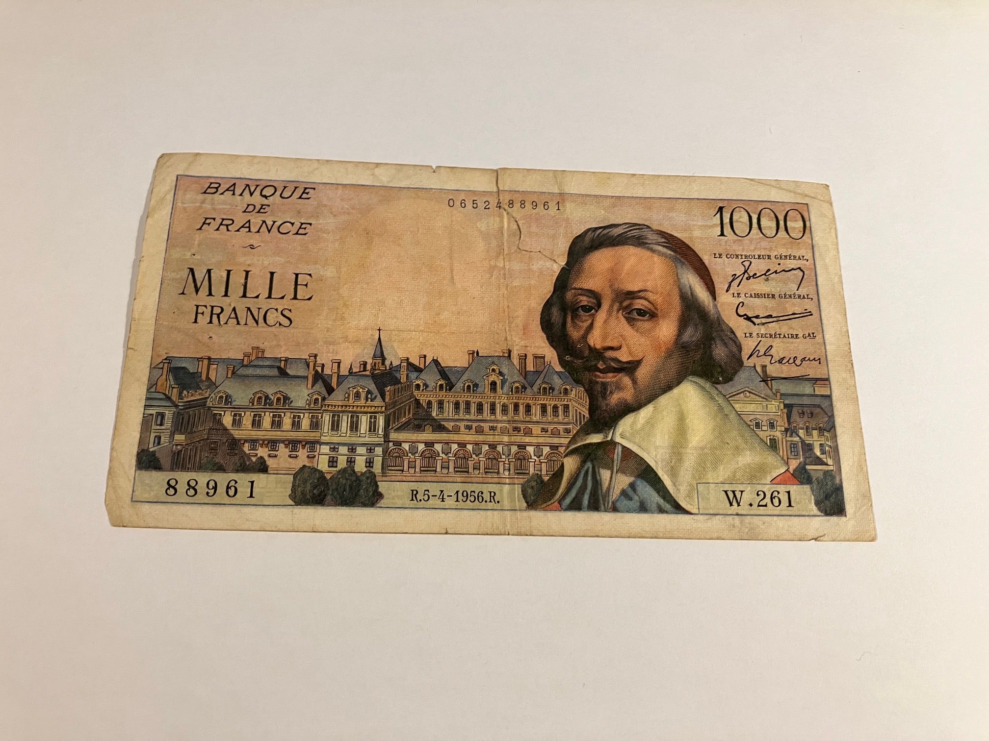 1000 Francs France 1956 - Bemærk revne