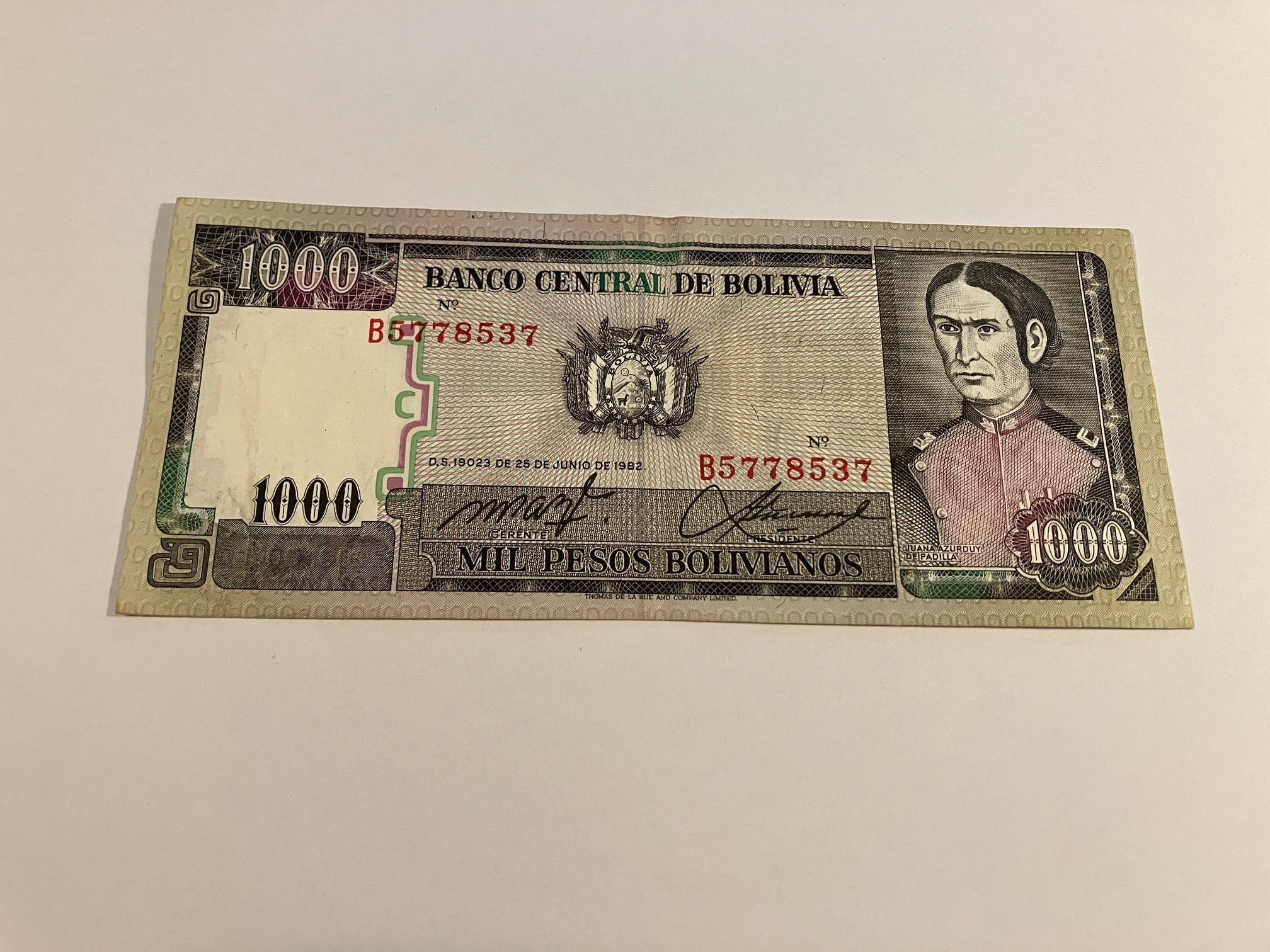 1000 Pesos Bolivia 1982