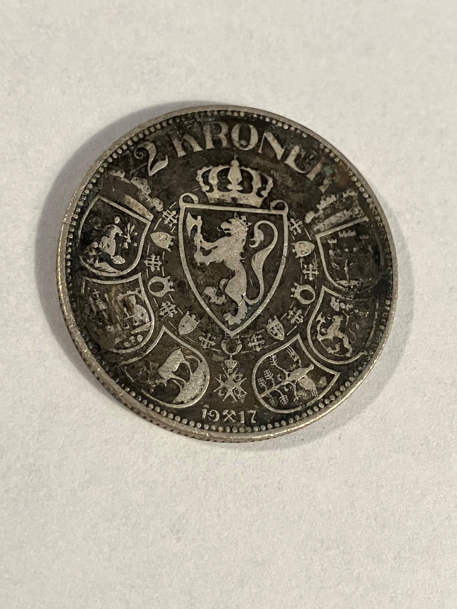 2 Kroner Norge 1917 - Dårlig stand